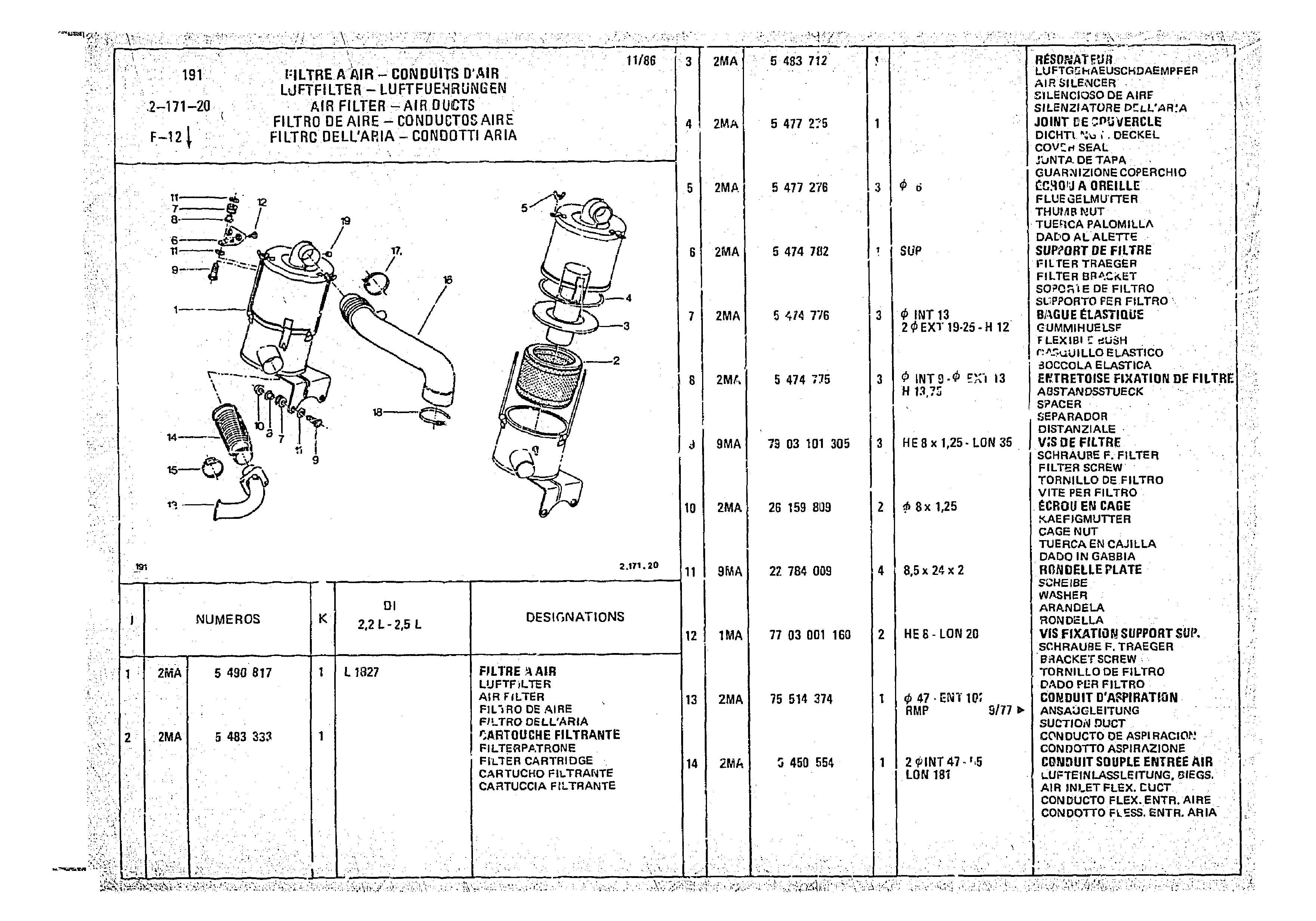 Air Filter - Air Ducts, page 288 of 966 — CX Parts Catalogue — 1974–1979
