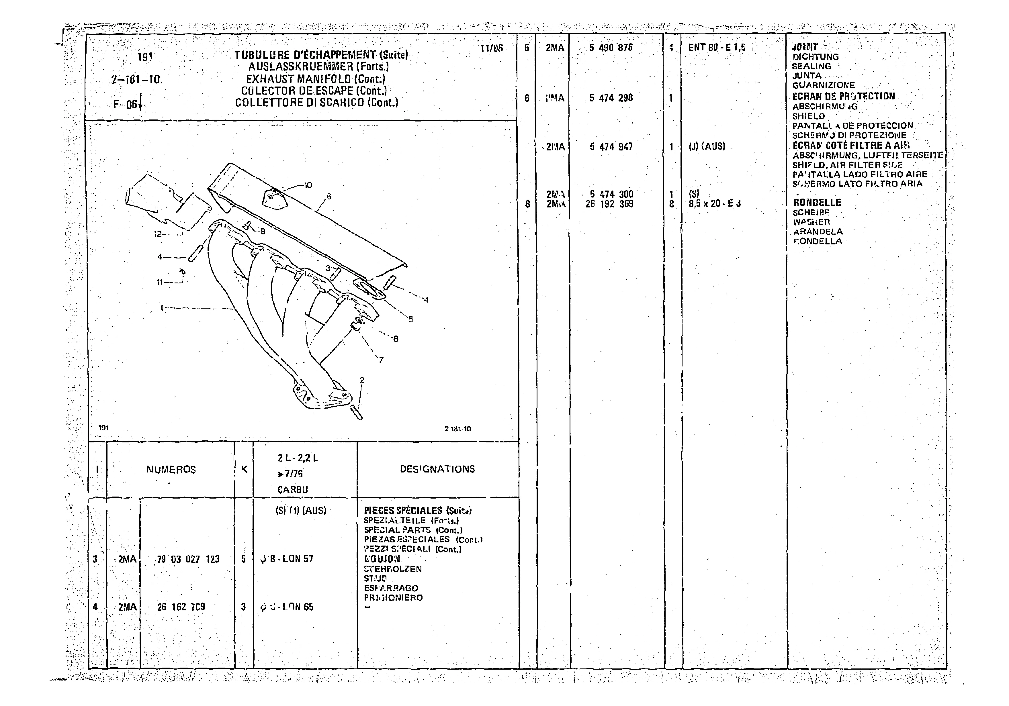 Exhaust Manifold, page 294 of 966 — CX Parts Catalogue — 1974–1979