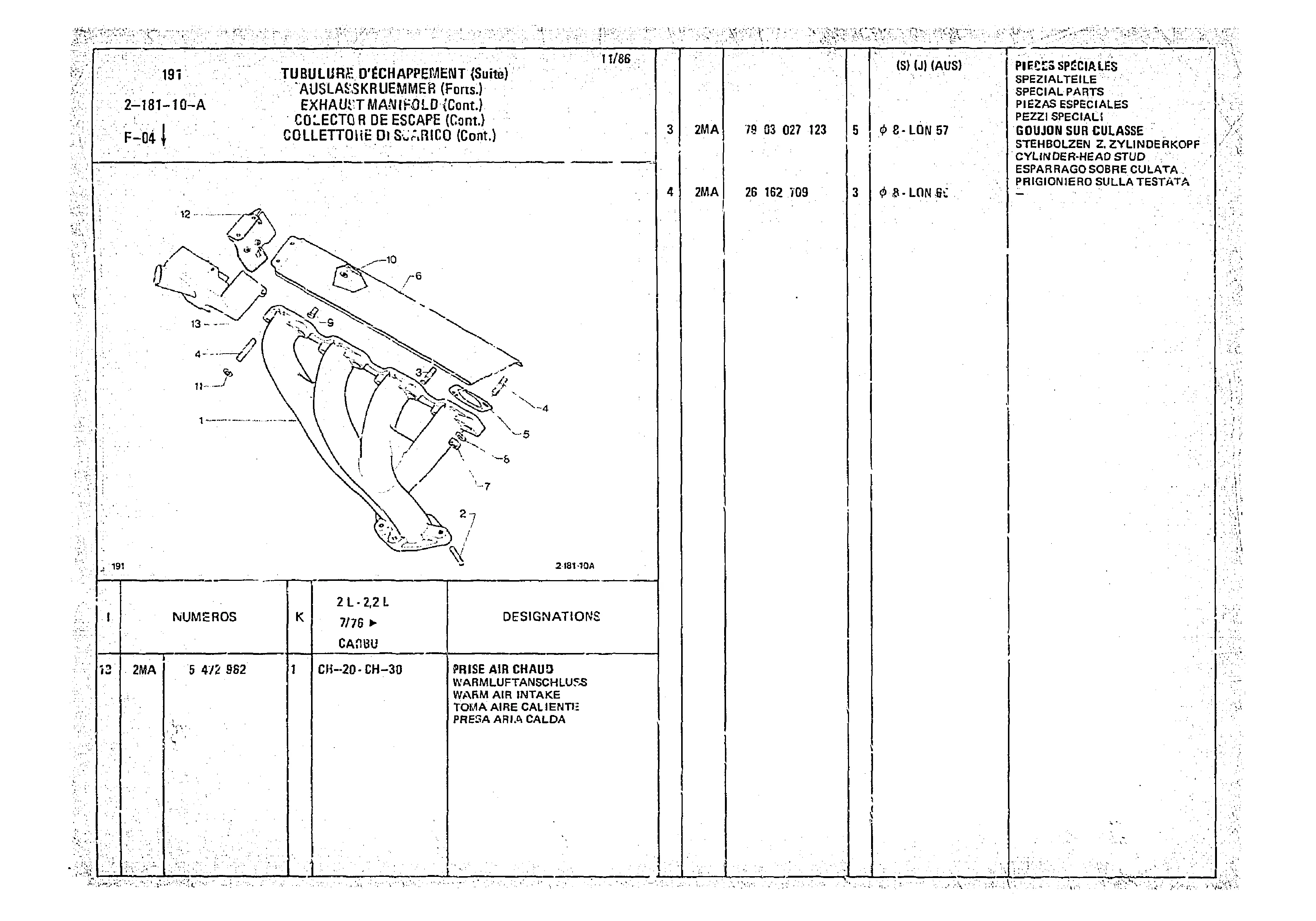 Exhaust Manifold, page 296 of 966 — CX Parts Catalogue — 1974–1979