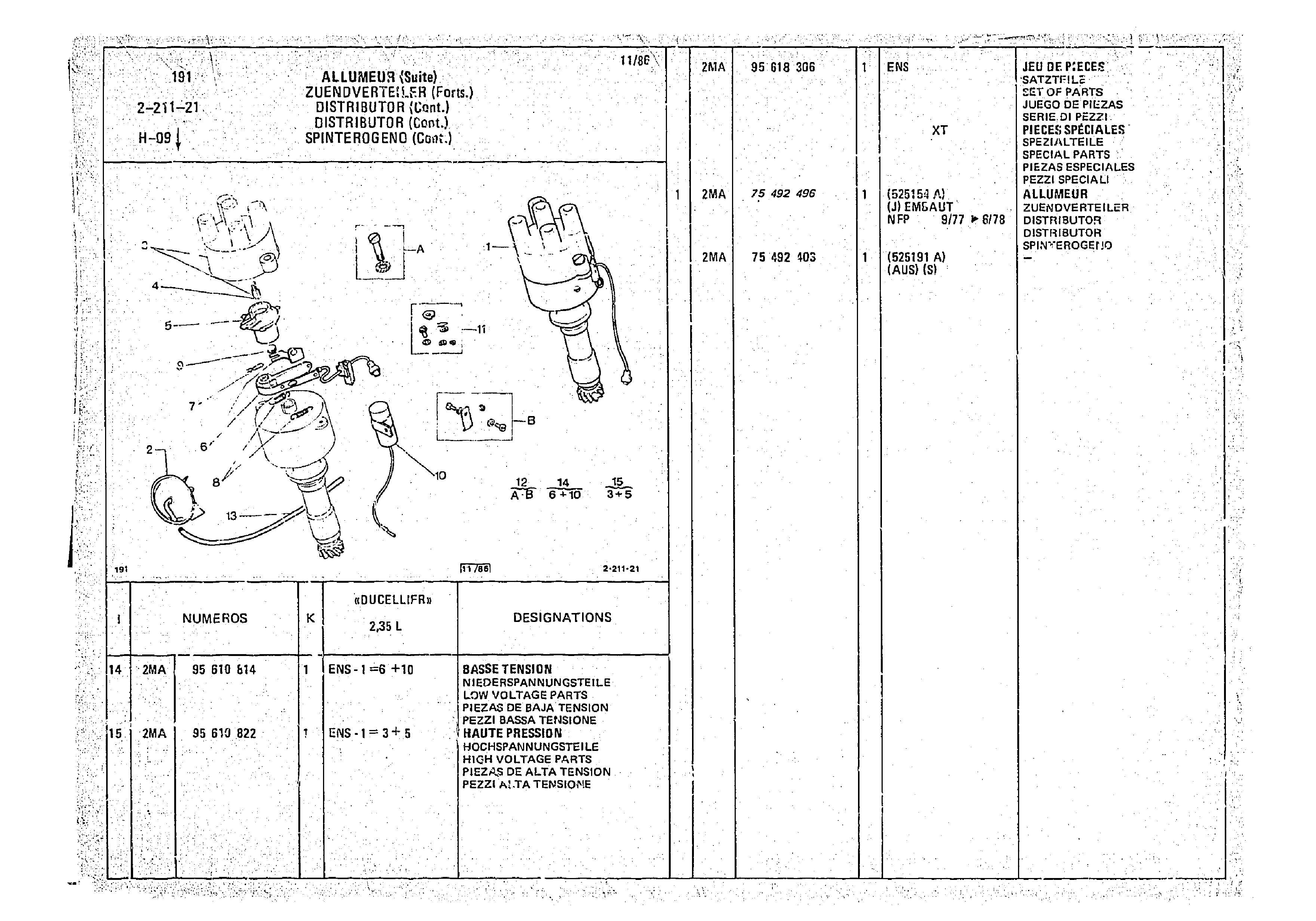 Distributor, page 321 of 966 — CX Parts Catalogue — 1974–1979