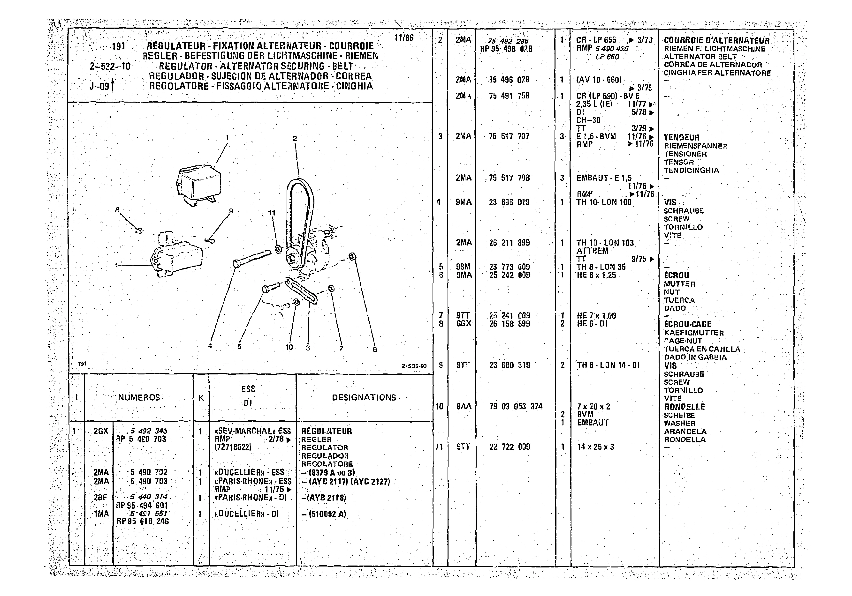 Regulator _ Alternator Securing - Belt, page 338 of 966 — CX Parts Catalogue — 1974–1979