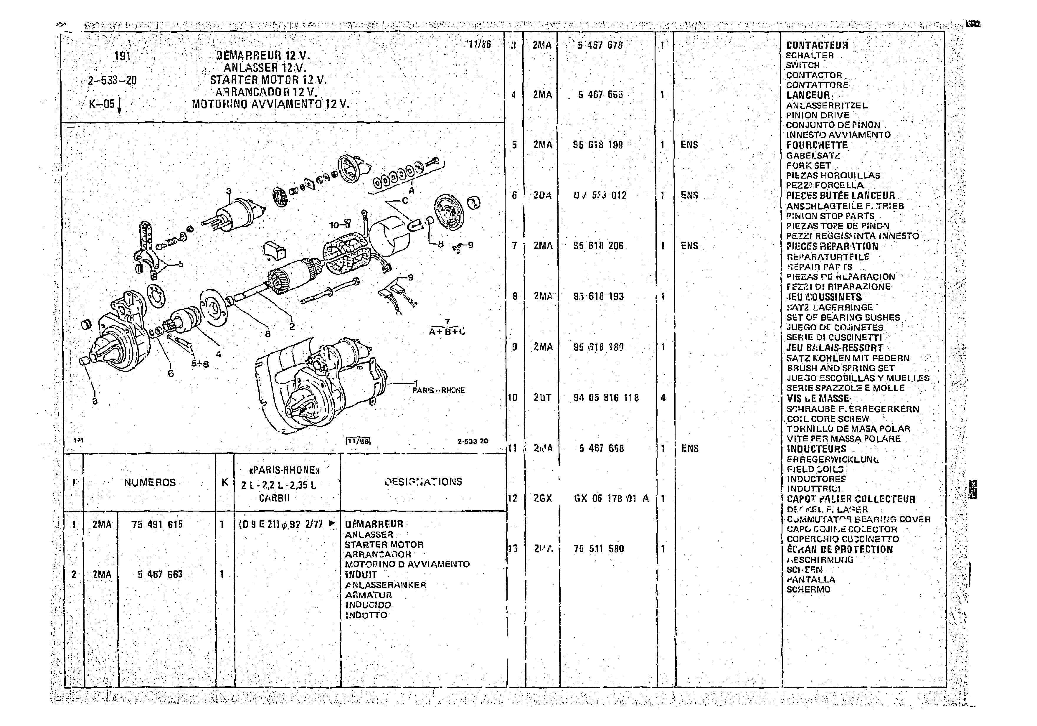 Starter Motor 12V, page 355 of 966 — CX Parts Catalogue — 1974–1979