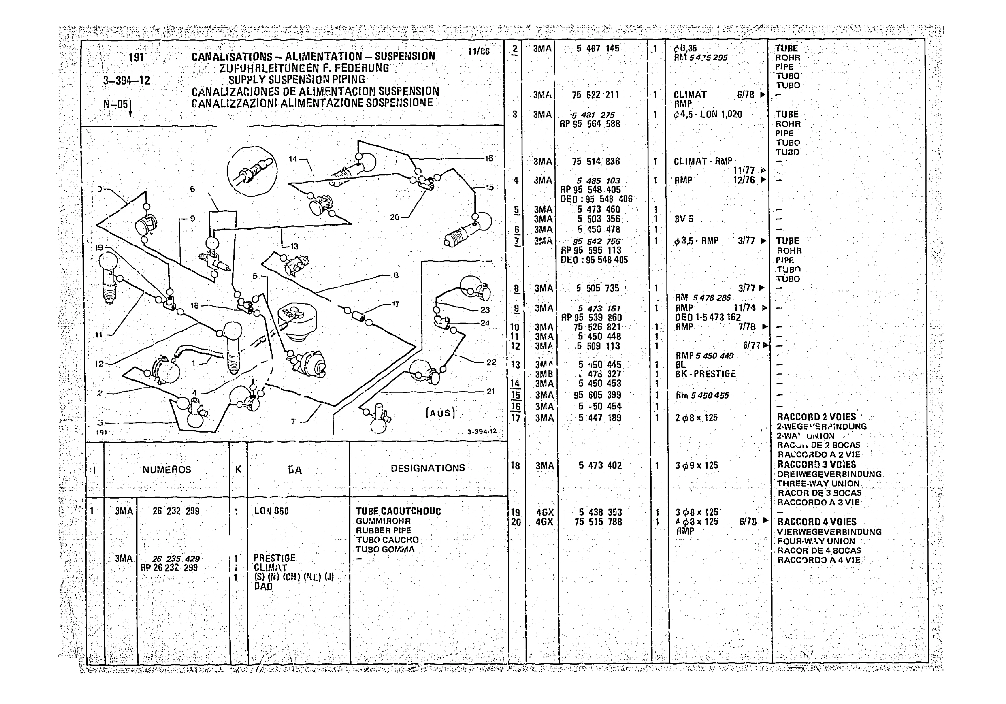 Suspension Piping, page 384 of 966 — CX Parts Catalogue — 1974–1979