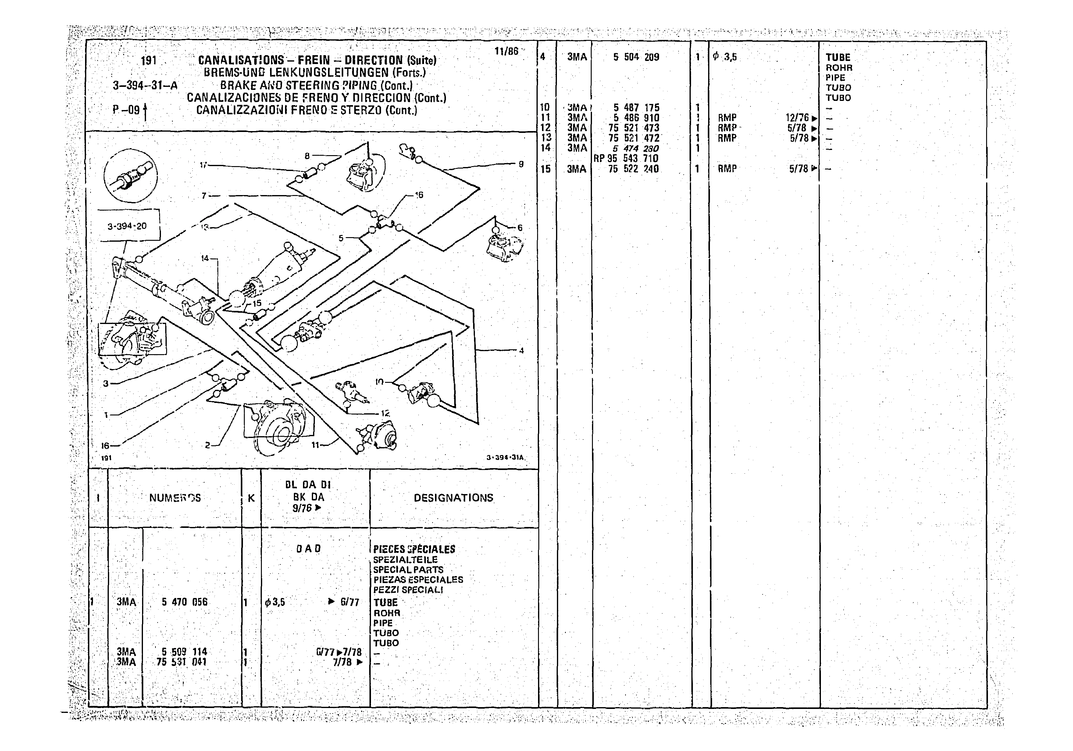 Brake And Steering Piping, page 397 of 966 — CX Parts Catalogue — 1974–1979