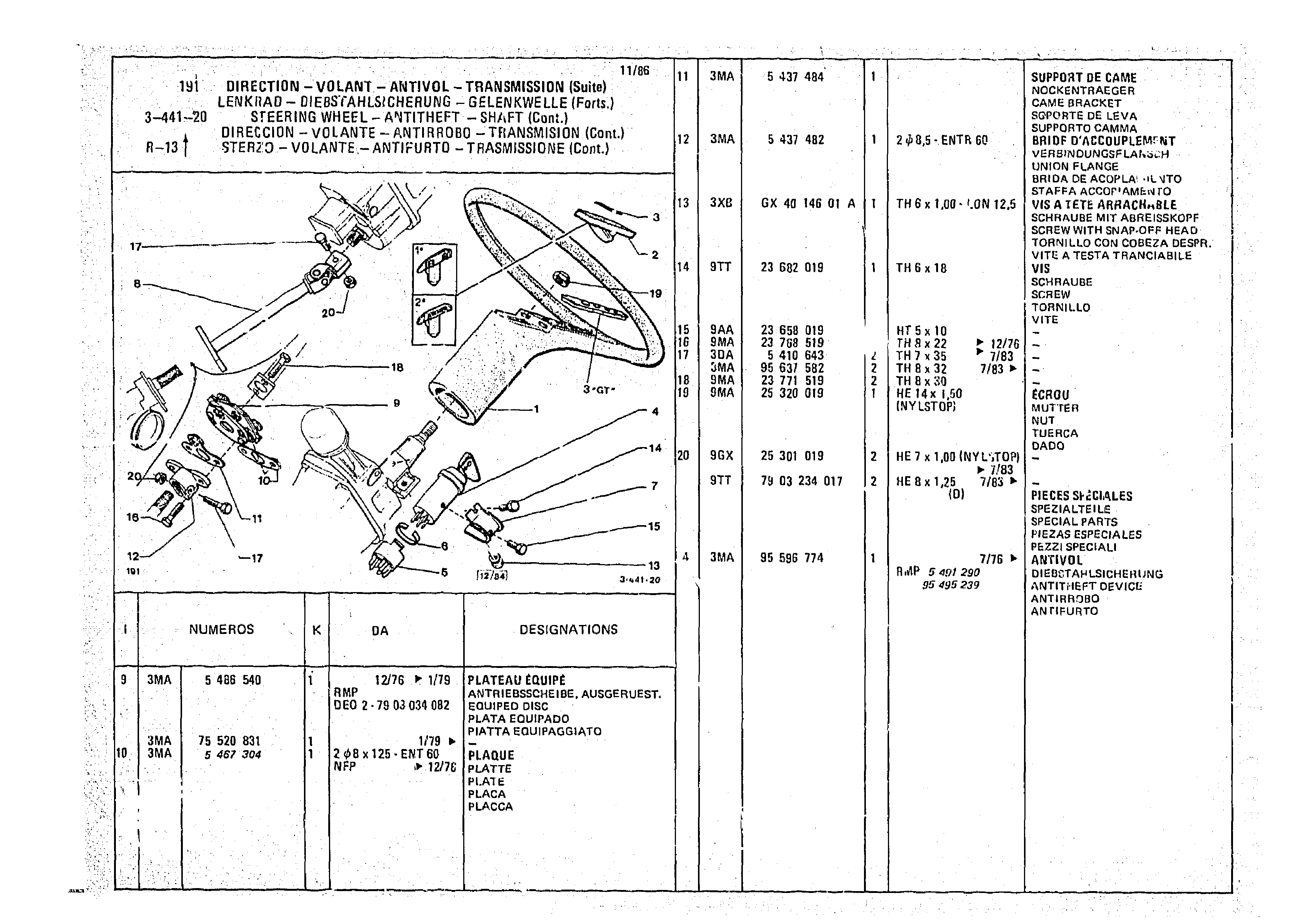 Steering Wheel - Antitheft - Shaft, page 431 of 966 — CX Parts Catalogue — 1974–1979