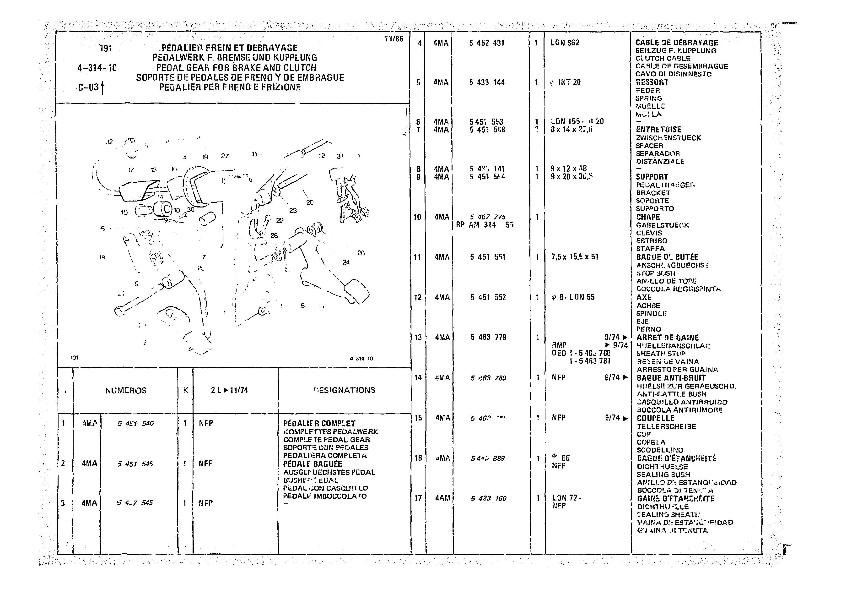 Pedal Gear For Brake And Clutch, page 461 of 966 — CX Parts Catalogue — 1974–1979