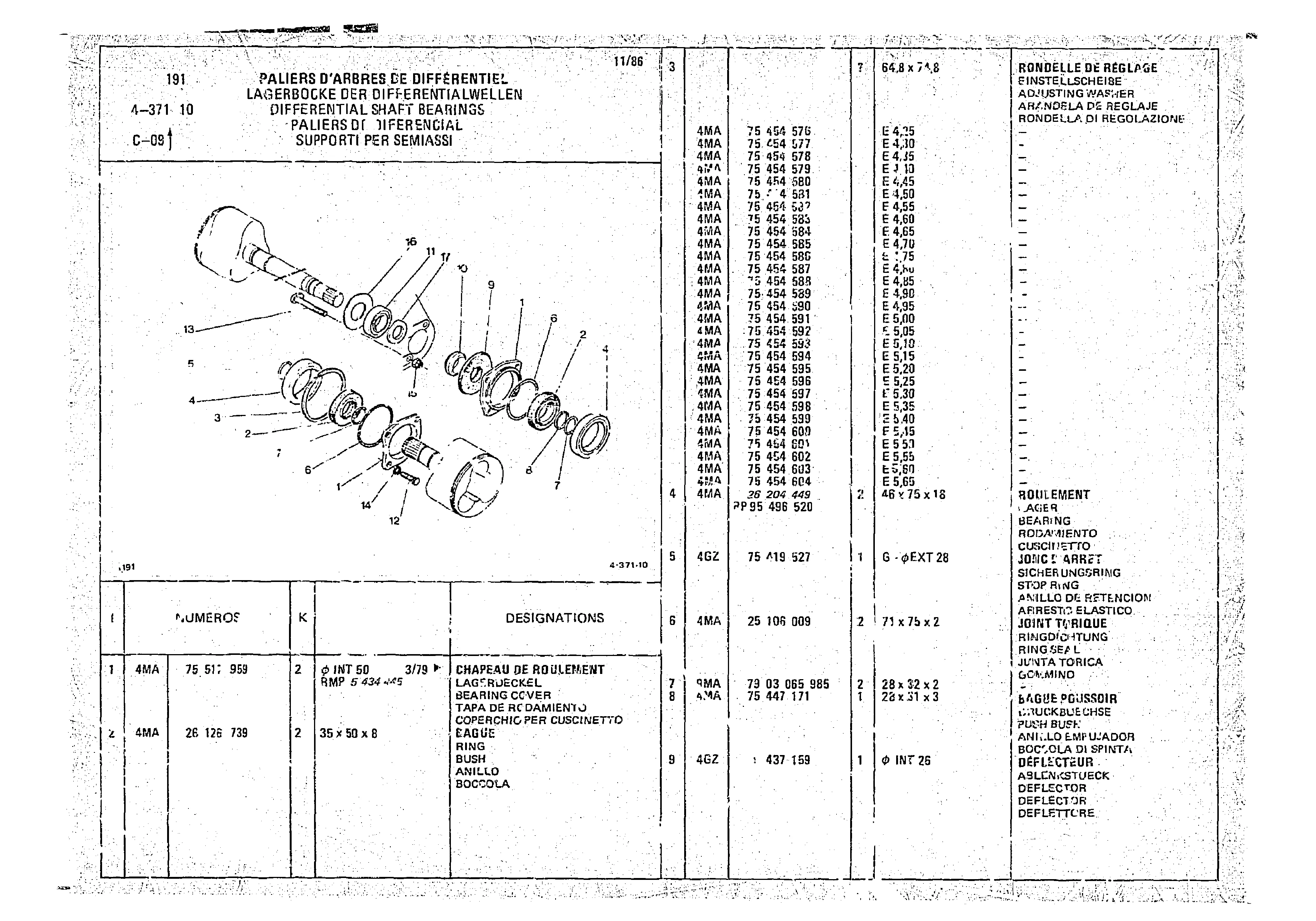 Differential Shaft Bearings, page 467 of 966 — CX Parts Catalogue — 1974–1979