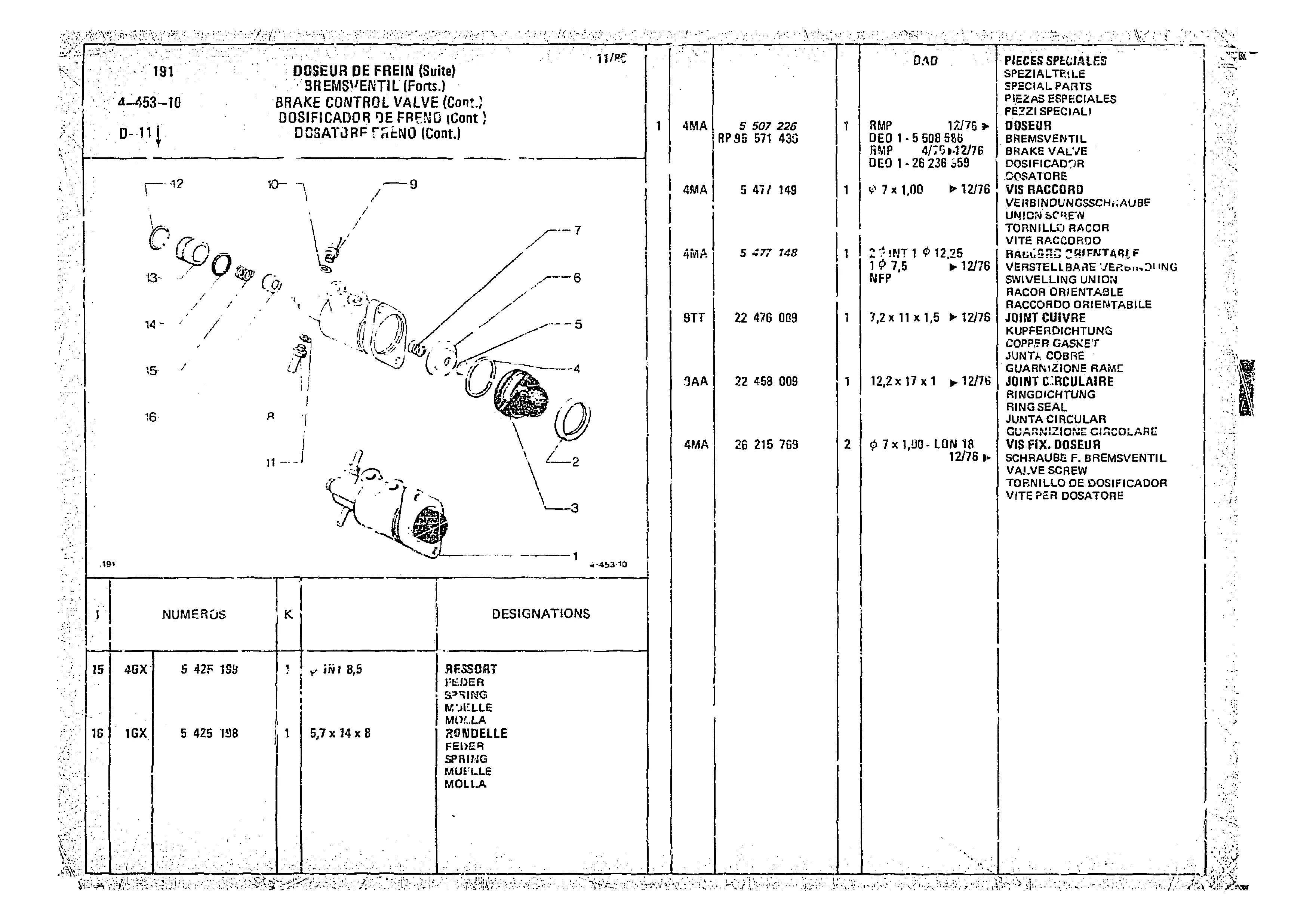 Brake Control Valve, page 478 of 966 — CX Parts Catalogue — 1974–1979