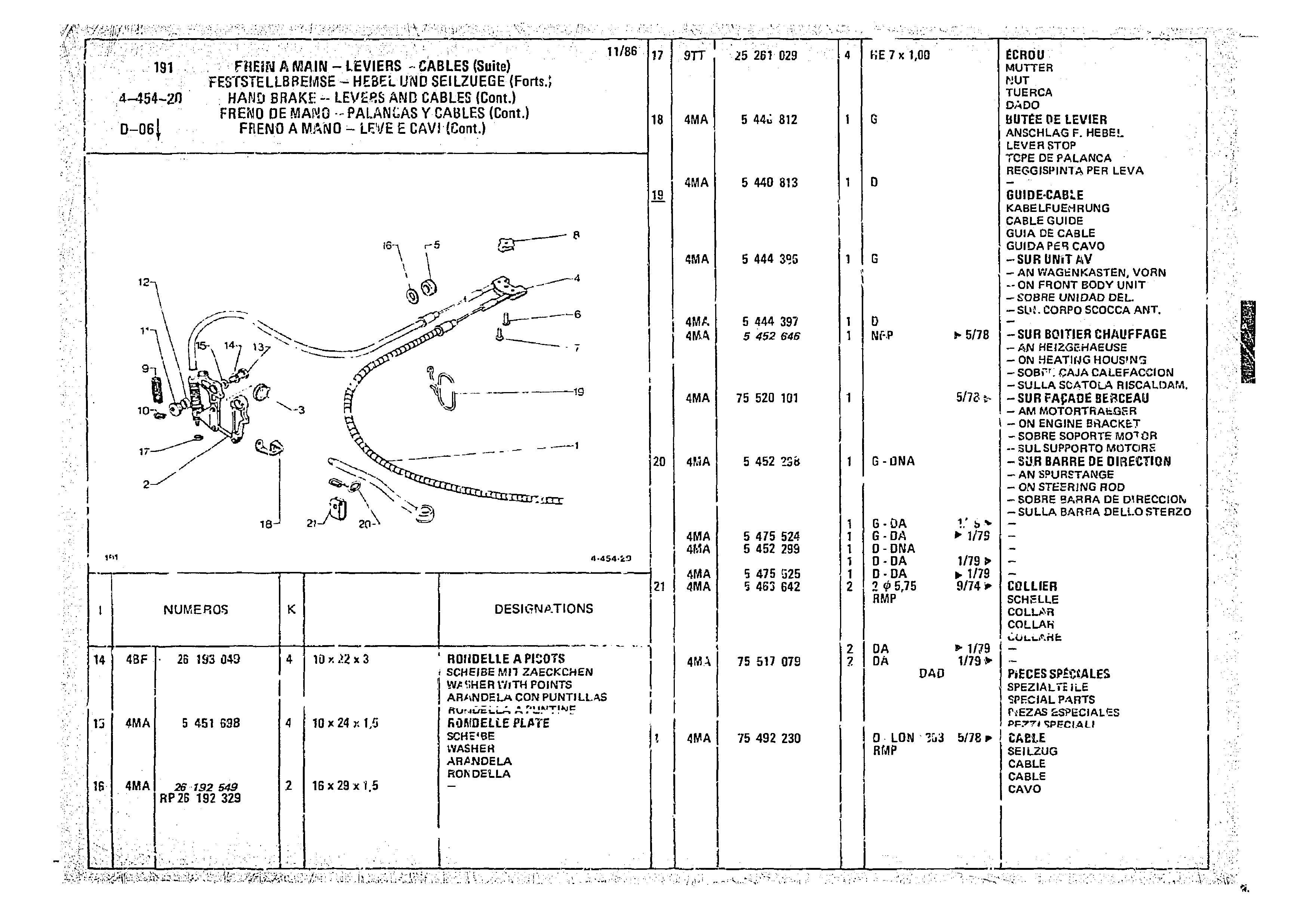 Hand Brake - Levers And Cables, page 483 of 966 — CX Parts Catalogue — 1974–1979