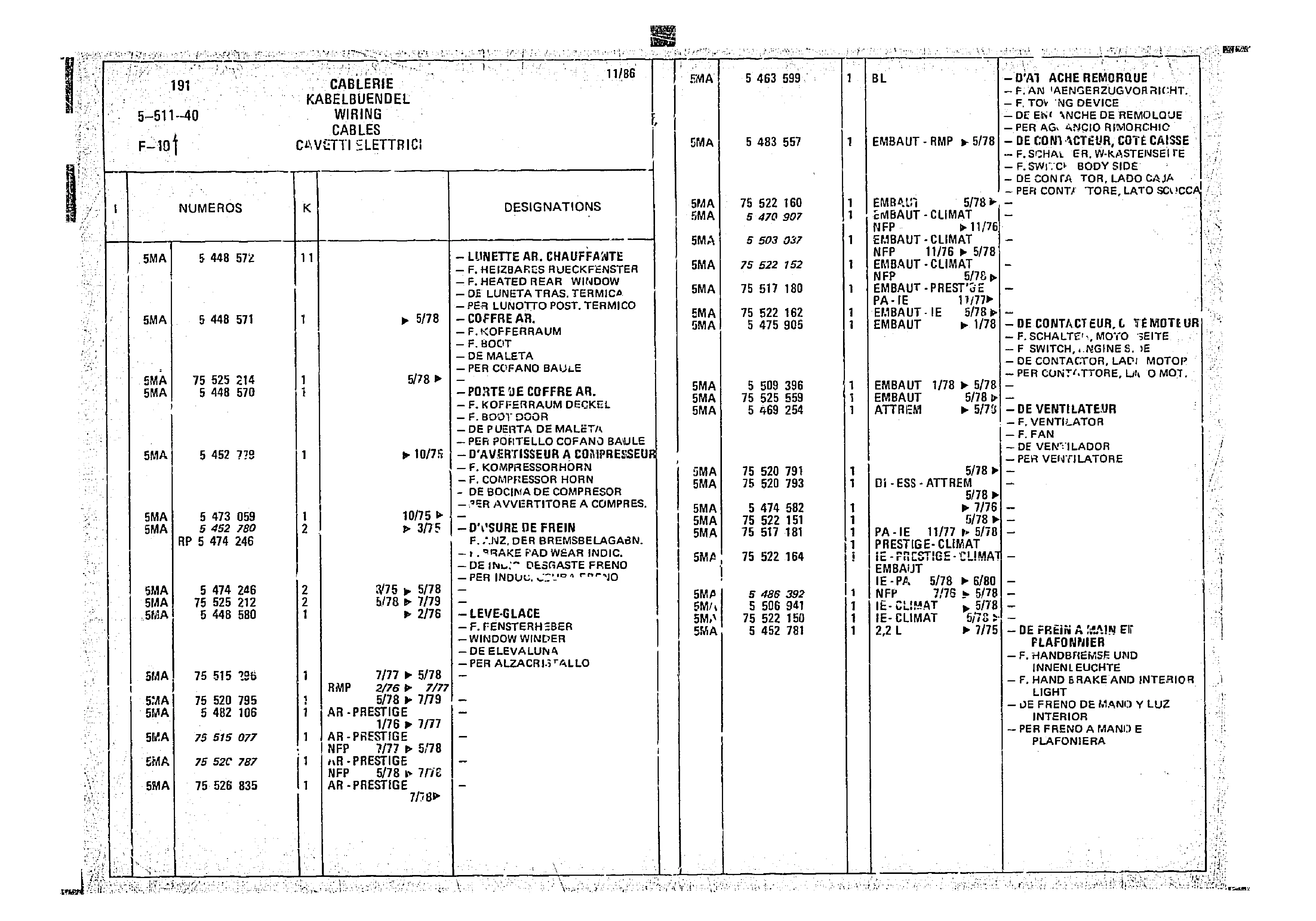 Wiring Cables, page 495 of 966 — CX Parts Catalogue — 1974–1979