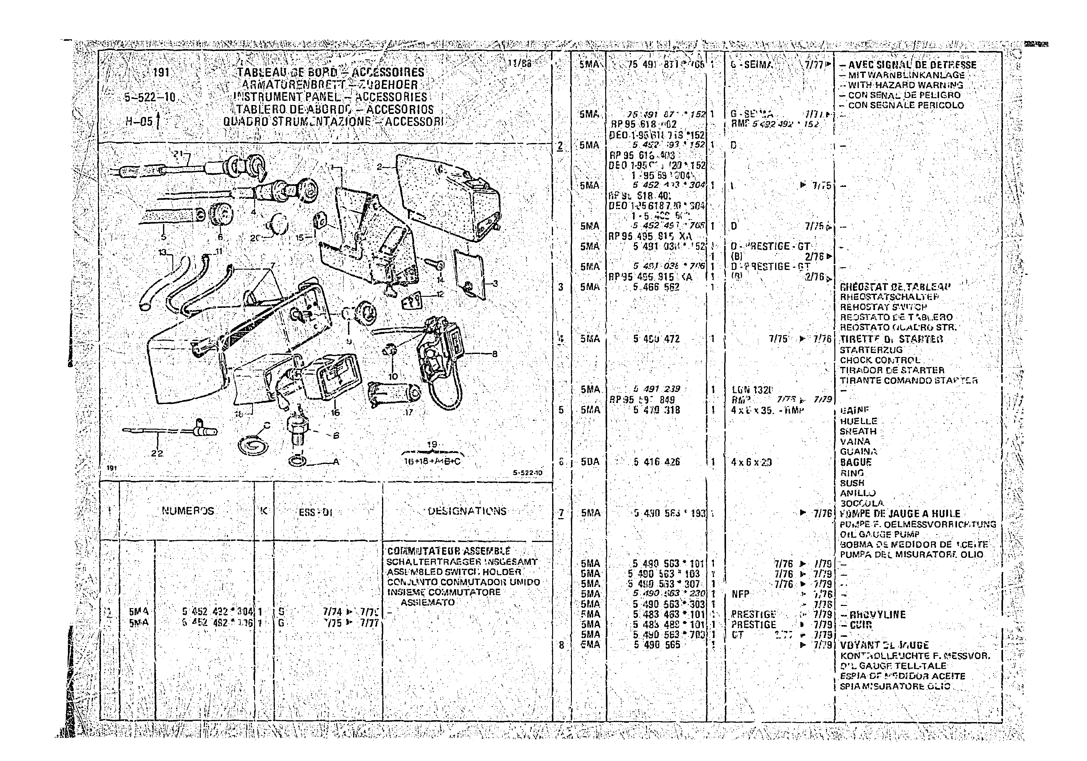 Instrument Panel, page 520 of 966 — CX Parts Catalogue — 1974–1979
