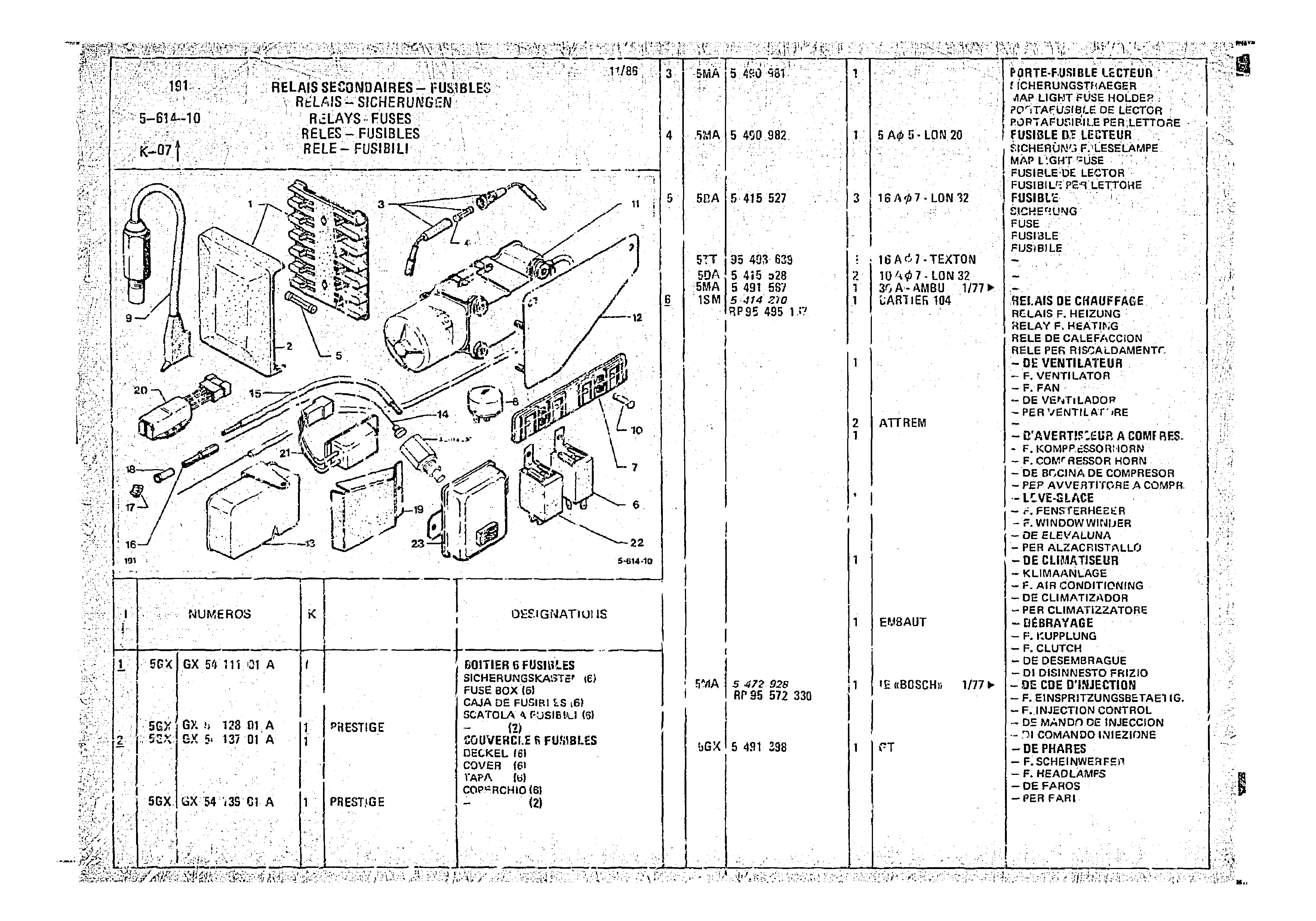 Relays - Fuses, page 552 of 966 — CX Parts Catalogue — 1974–1979