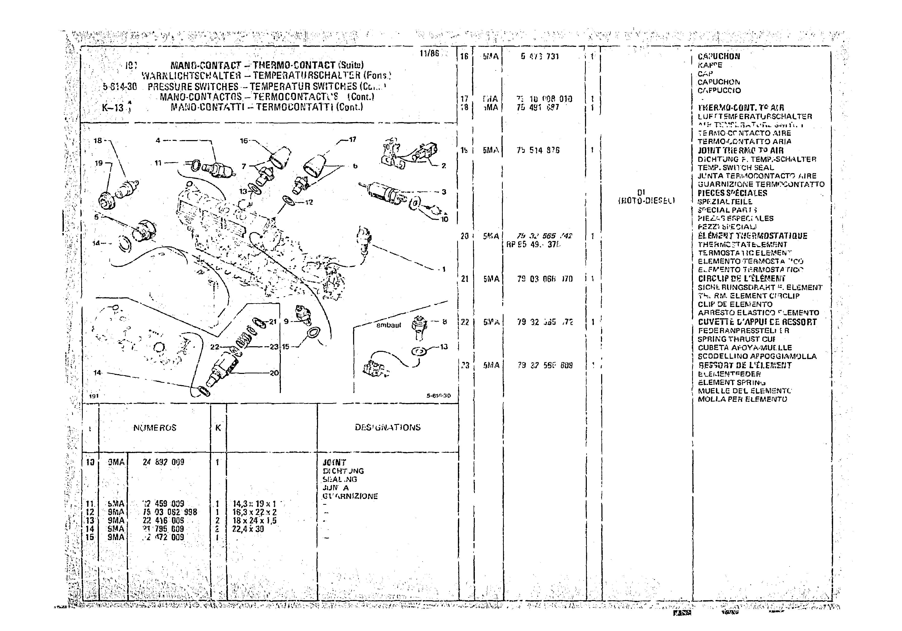 Pressure Switches - Temperature Switches, page 558 of 966 — CX Parts Catalogue — 1974–1979