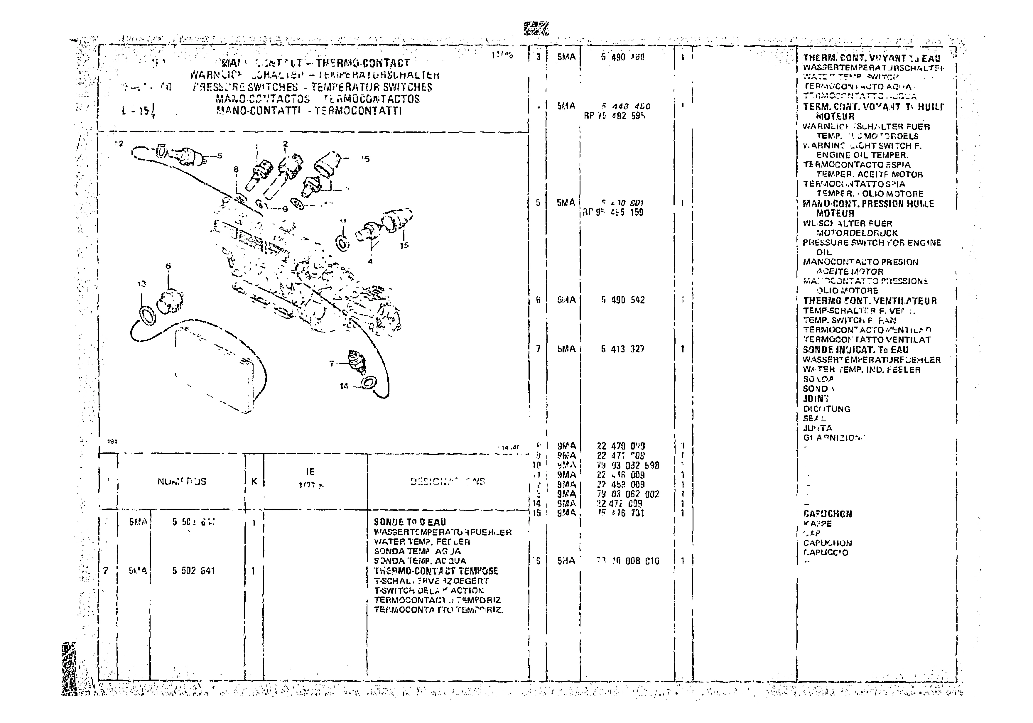 Pressure Switches - Temperature Switches, page 561 of 966 — CX Parts Catalogue — 1974–1979