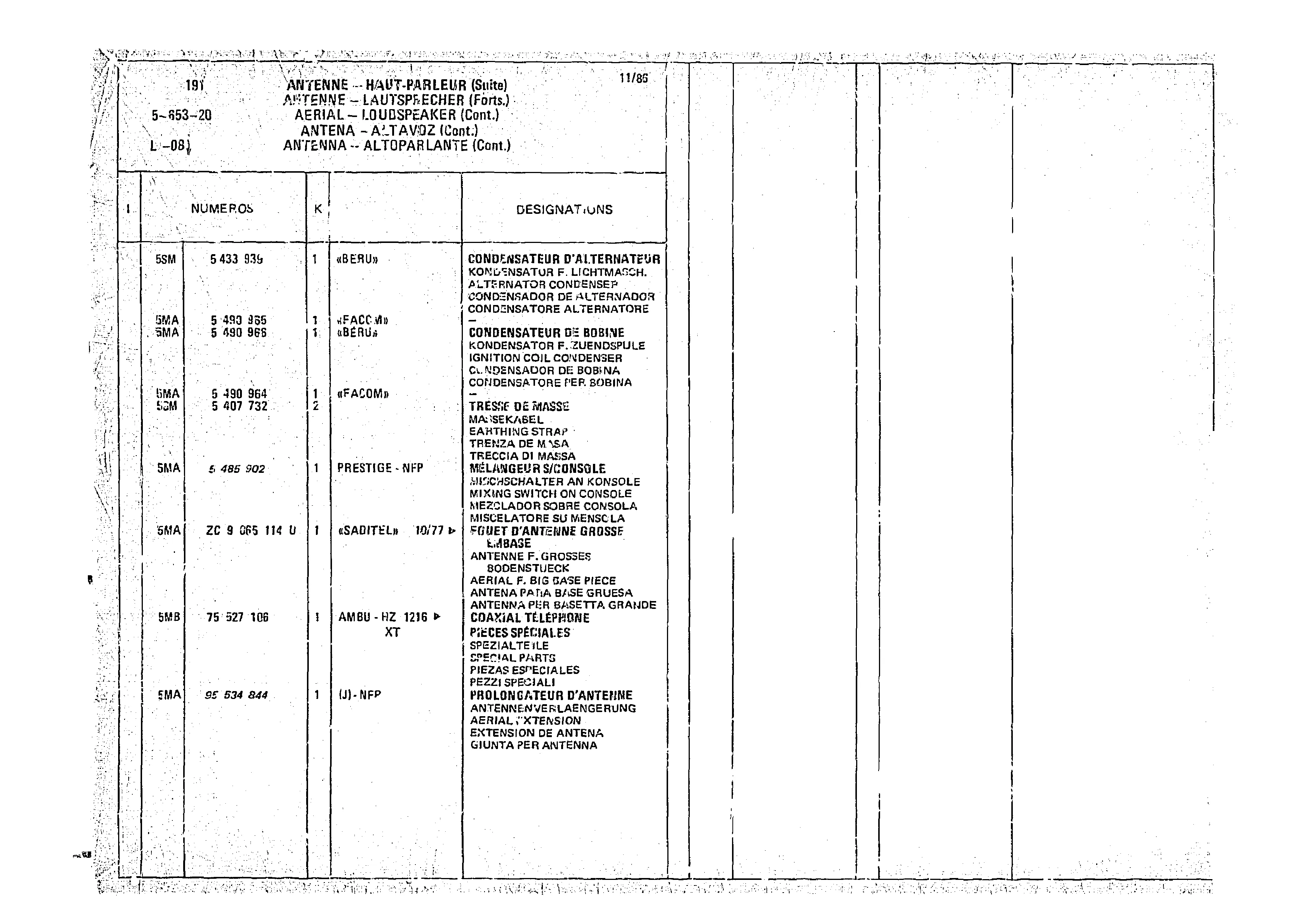 Arial - Loudspeaker, page 568 of 966 — CX Parts Catalogue — 1974–1979