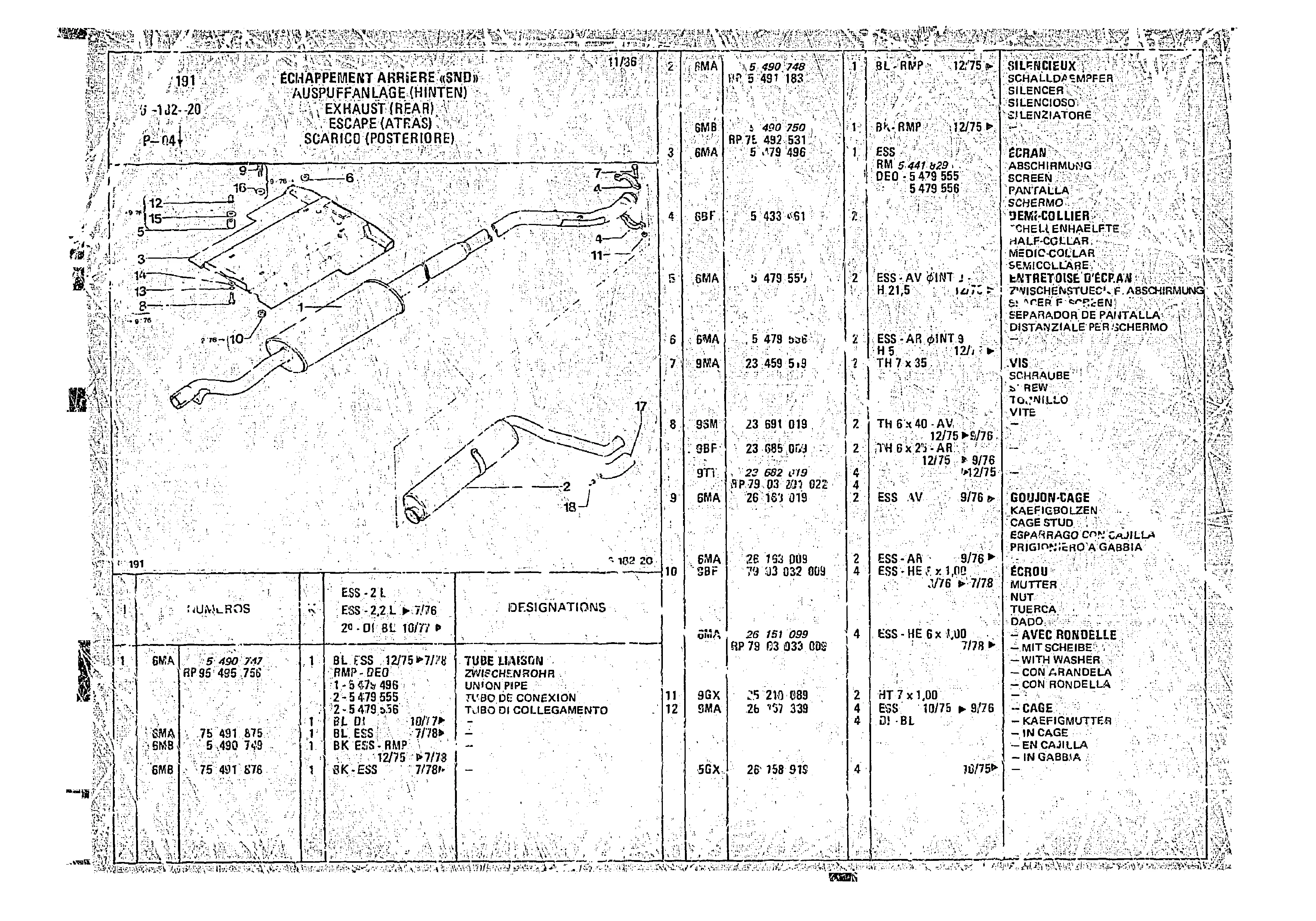 Exhaust (Rear), page 596 of 966 — CX Parts Catalogue — 1974–1979