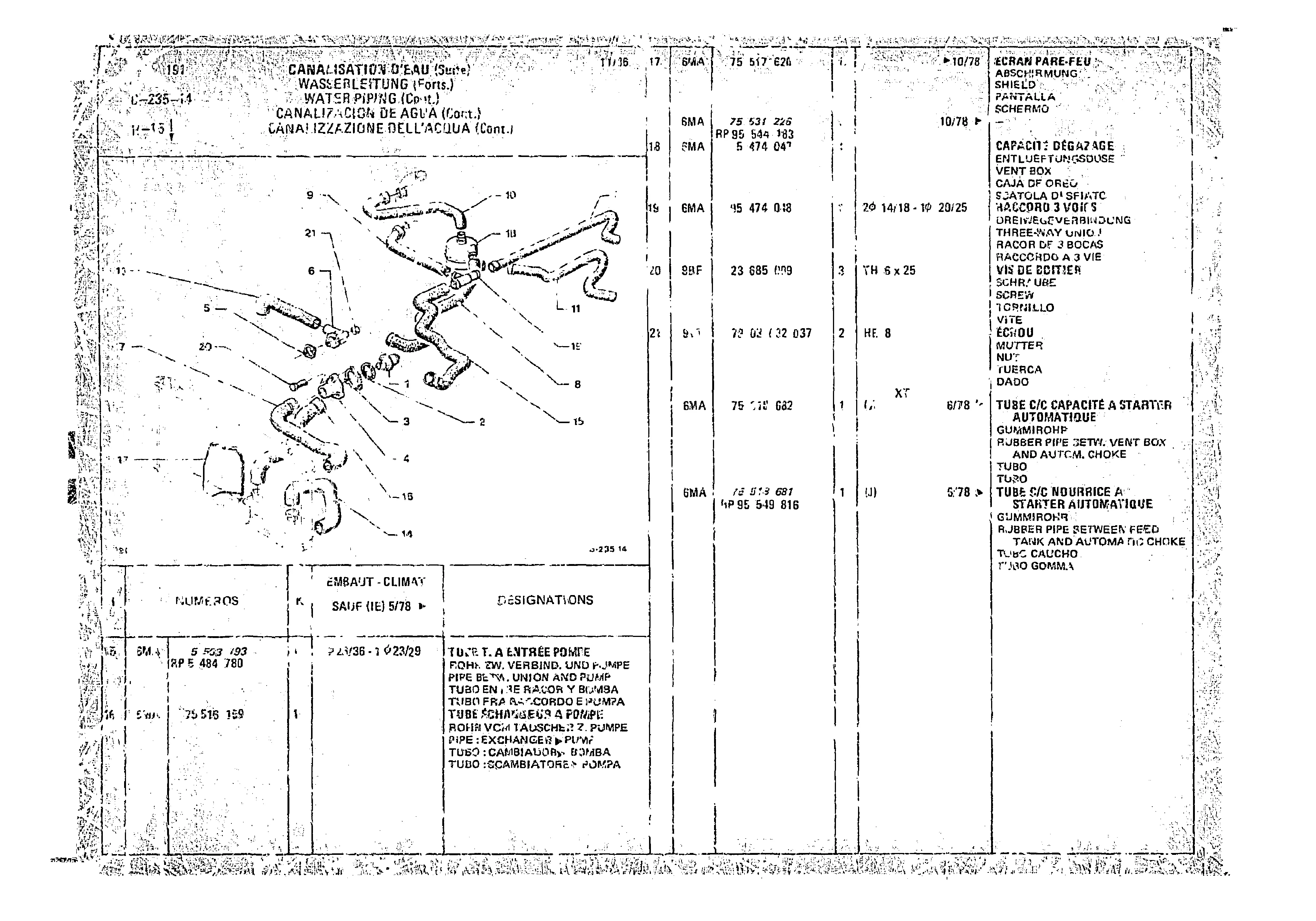 Water Piping, page 615 of 966 — CX Parts Catalogue — 1974–1979