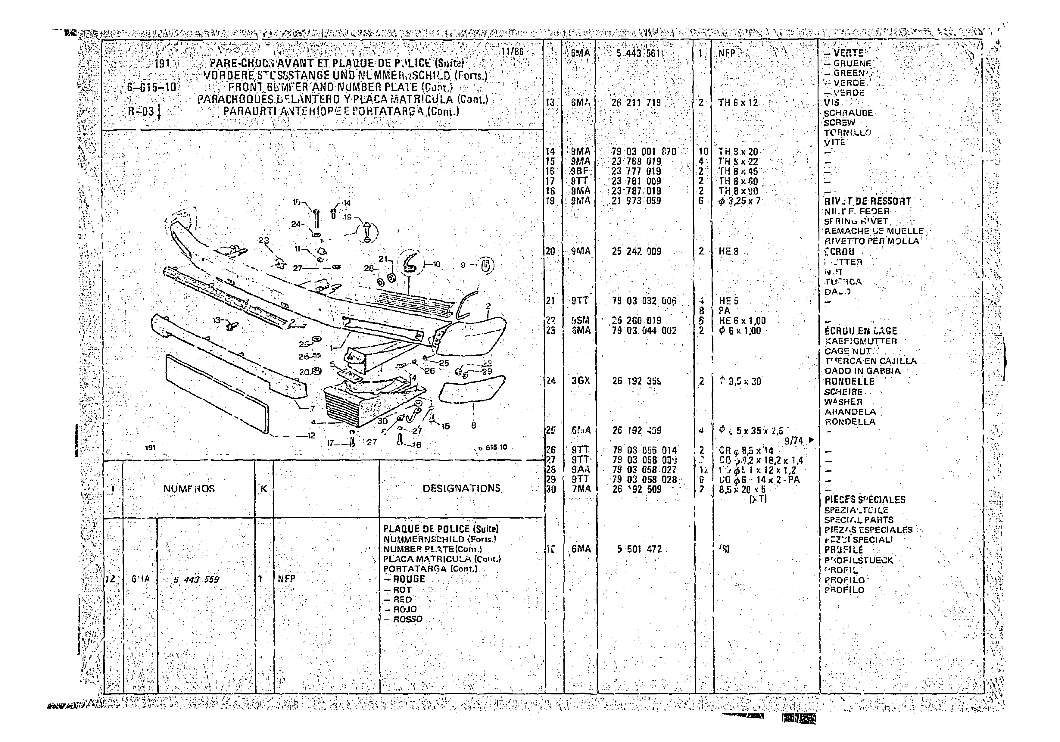 Front Bump And Number Plate, page 627 of 966 — CX Parts Catalogue — 1974–1979