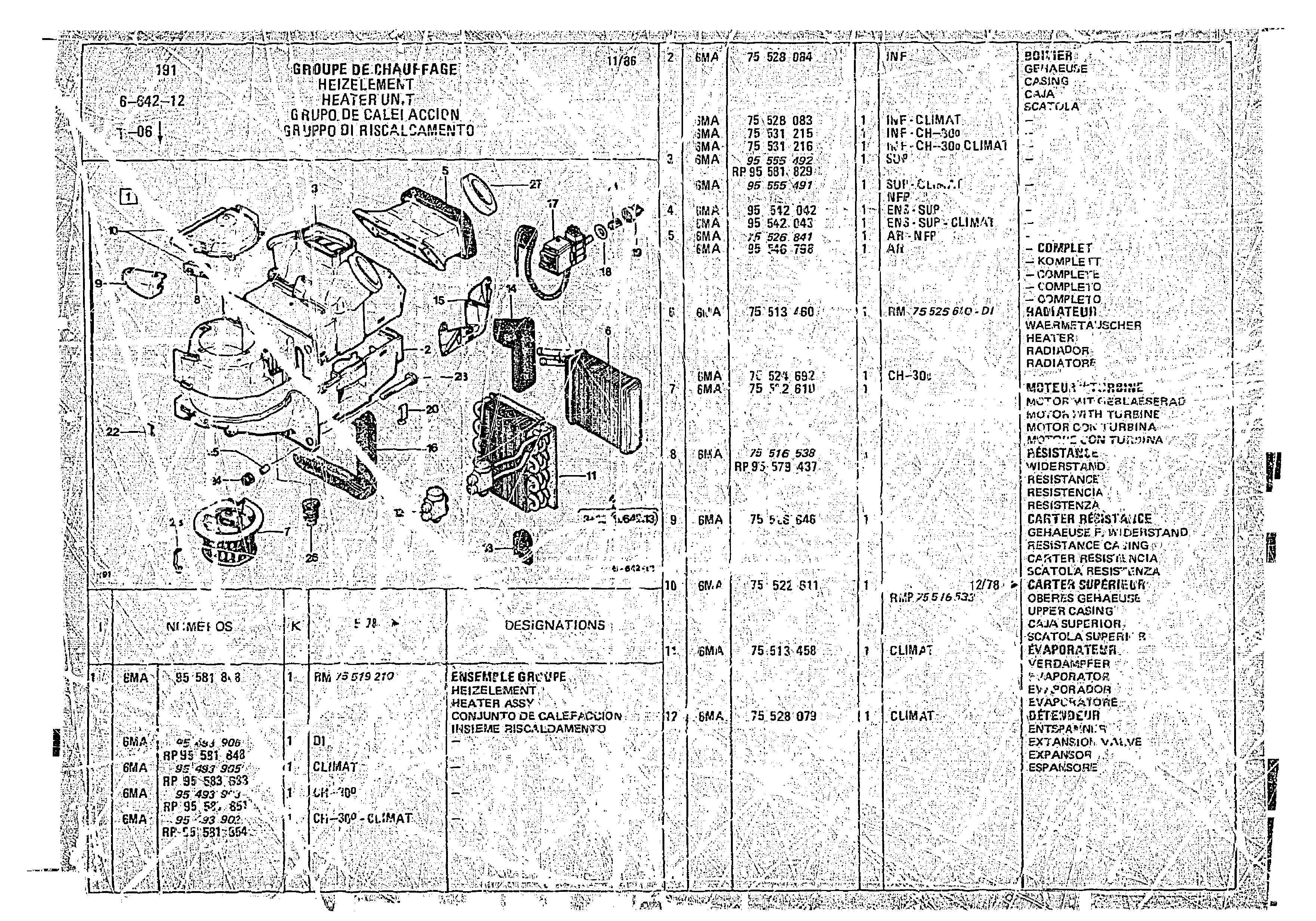 Heater Unit, page 654 of 966 — CX Parts Catalogue — 1974–1979