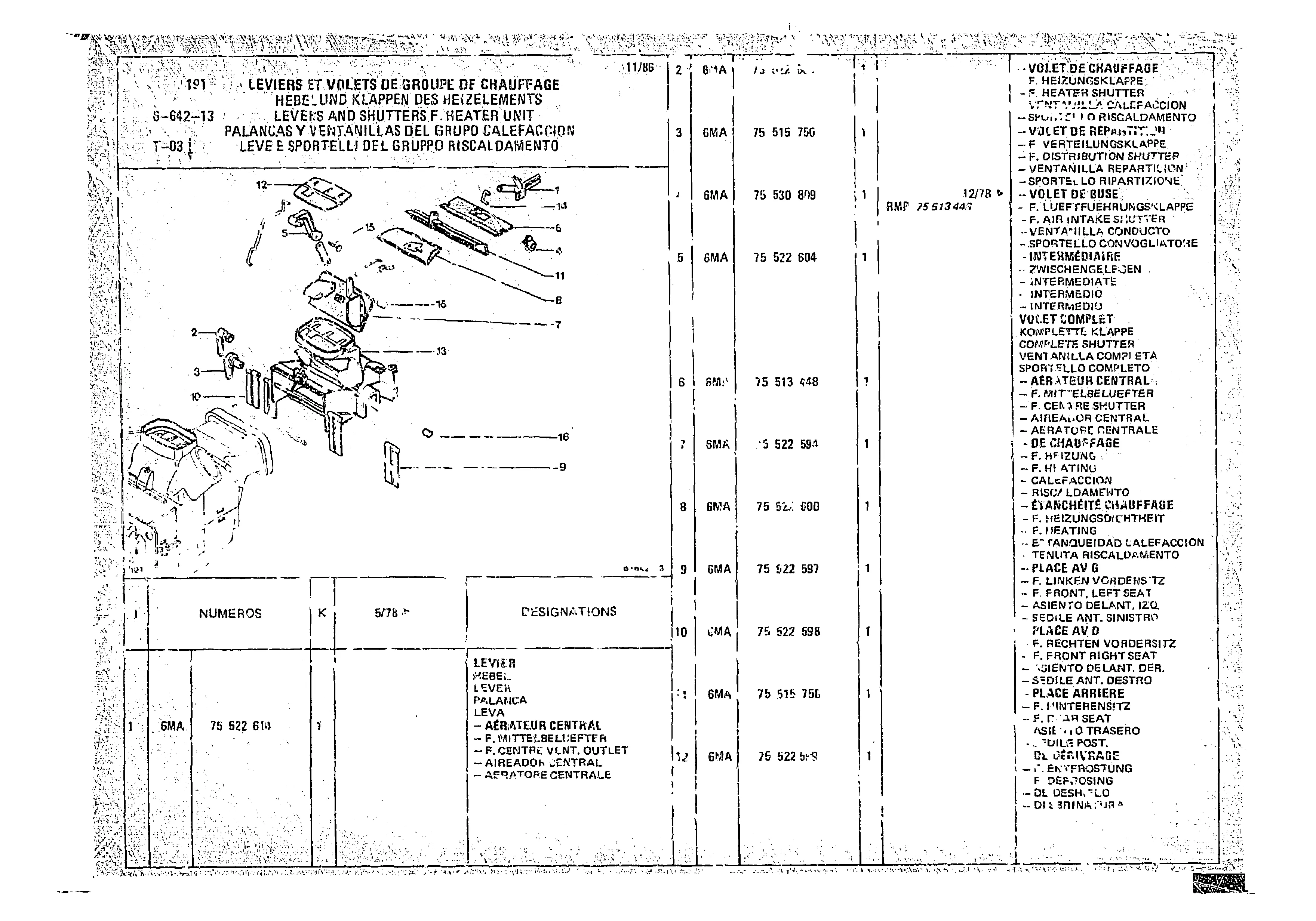 Levers And Shutters F. Heater Unit, page 657 of 966 — CX Parts Catalogue — 1974–1979