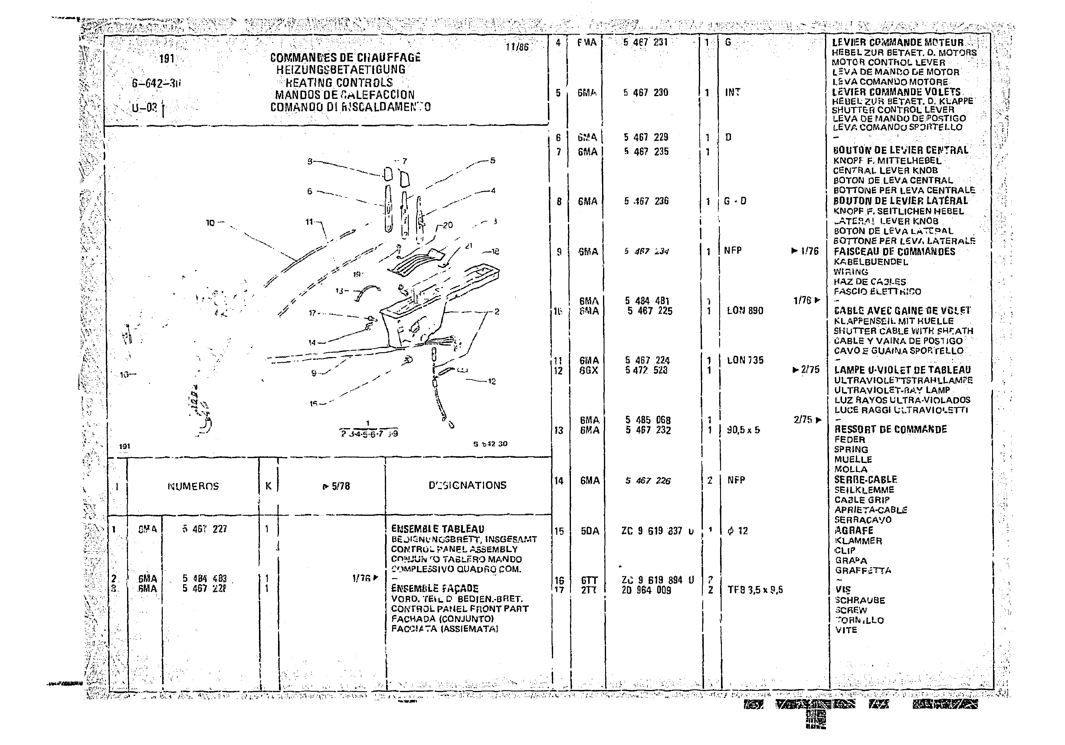 Heating Controls, page 662 of 966 — CX Parts Catalogue — 1974–1979