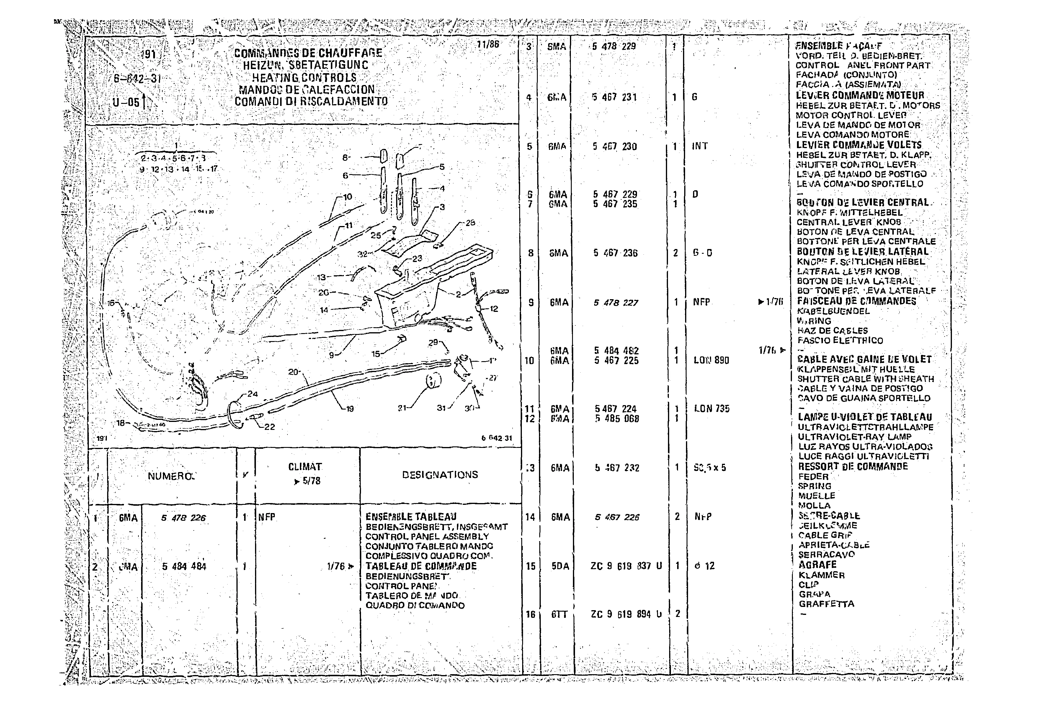 Heating Controls, page 664 of 966 — CX Parts Catalogue — 1974–1979