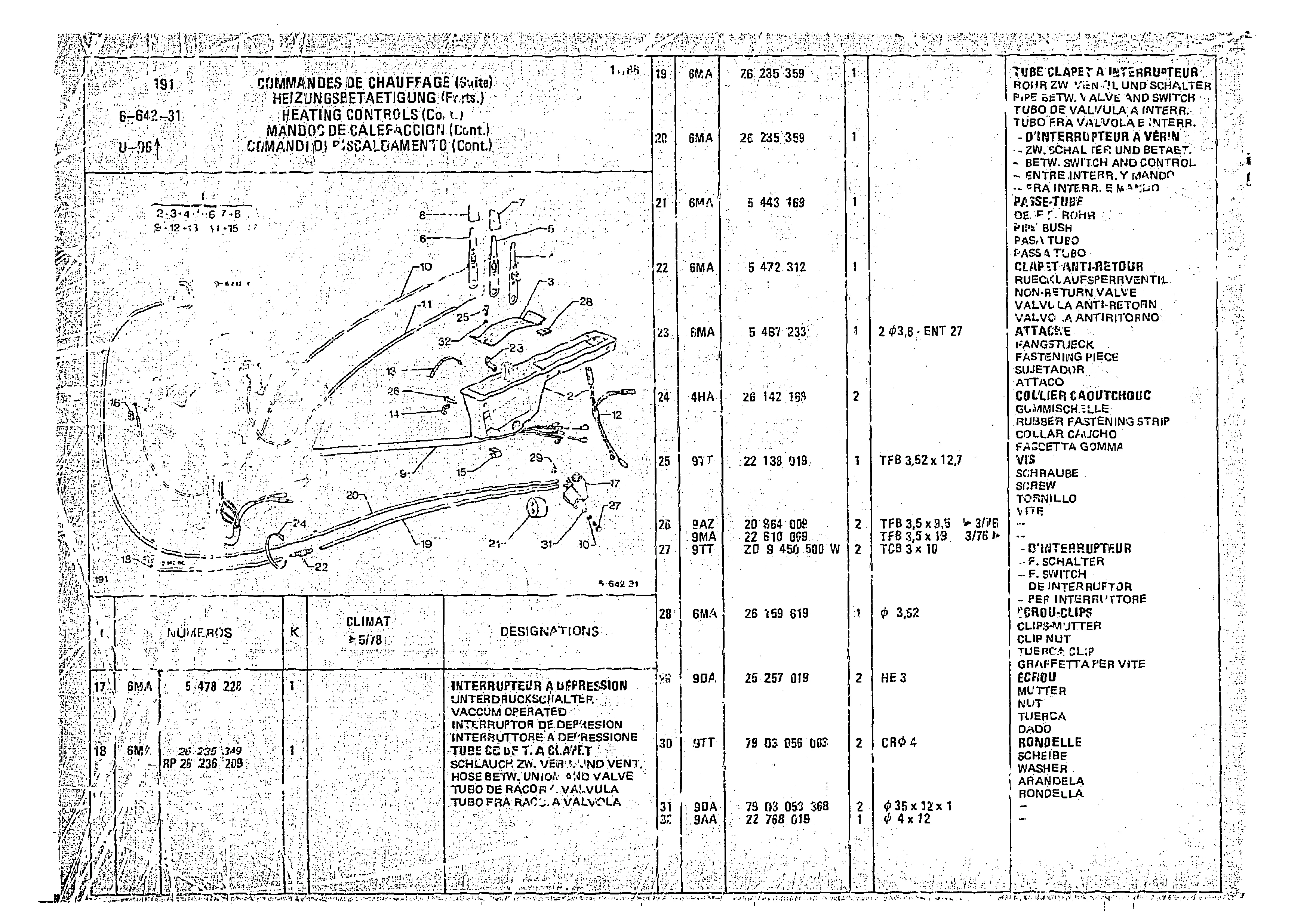 Heating Controls, page 665 of 966 — CX Parts Catalogue — 1974–1979