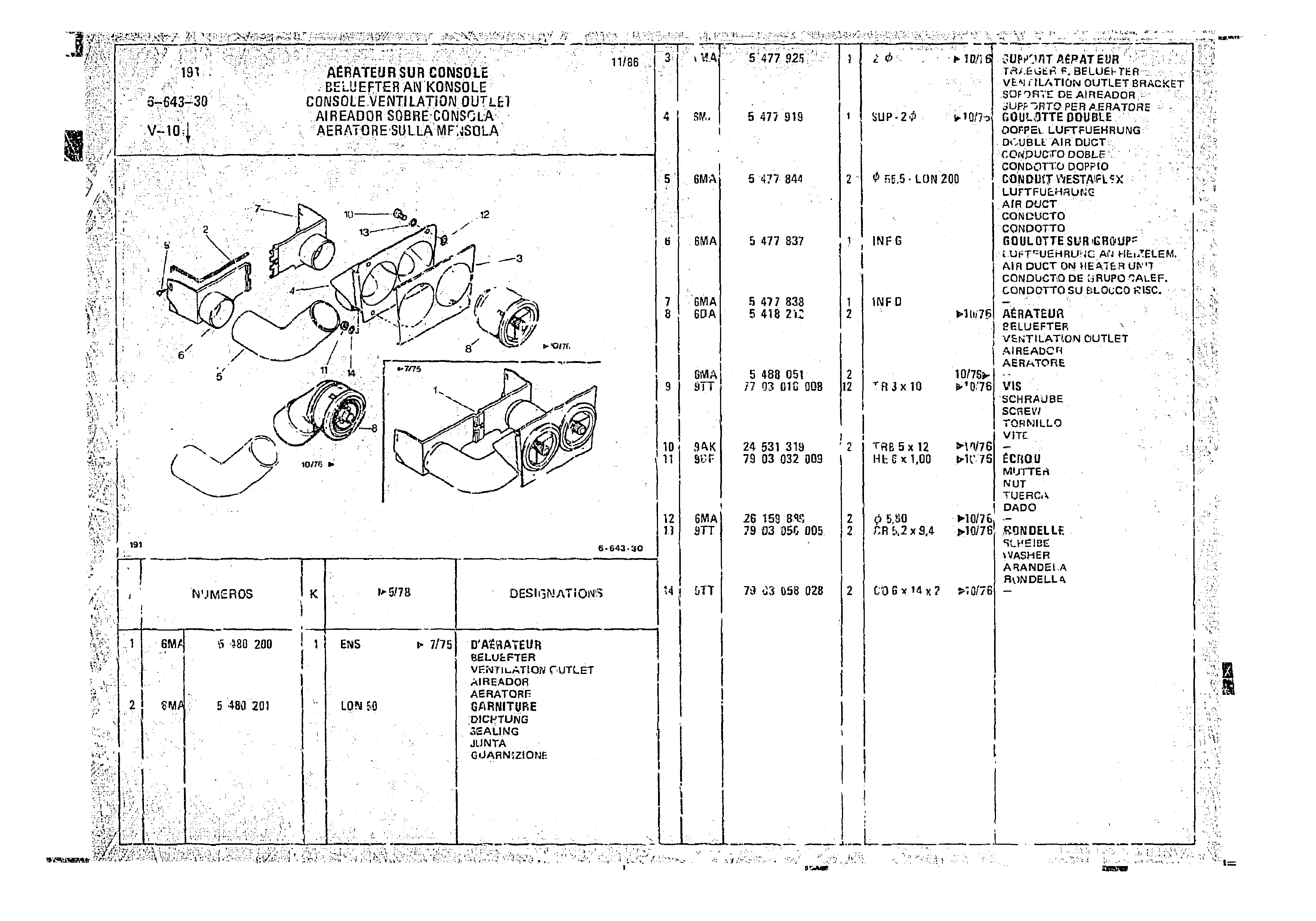 Console Ventilation Outlet, page 680 of 966 — CX Parts Catalogue — 1974–1979