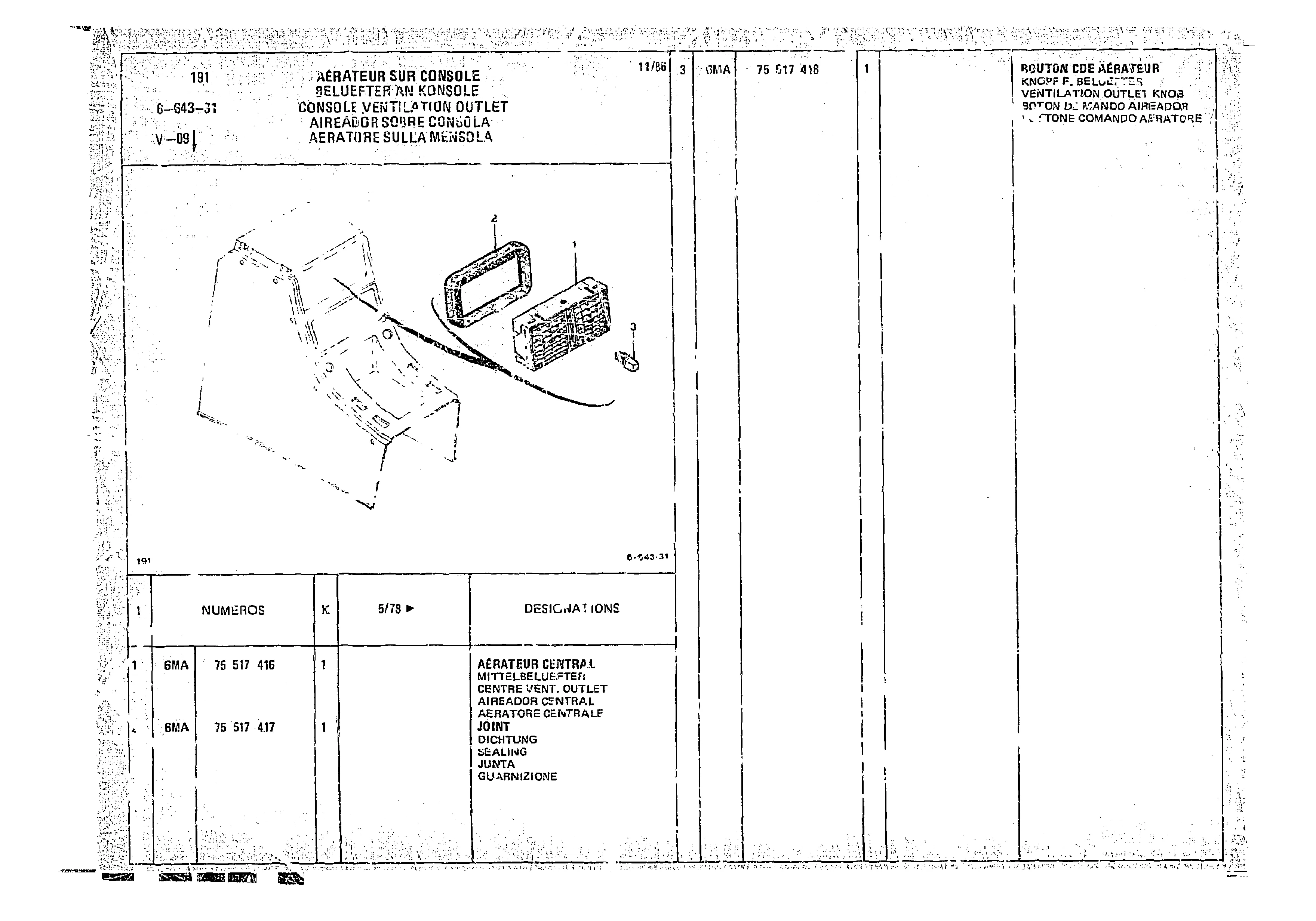 Console Ventilation Outlet, page 681 of 966 — CX Parts Catalogue — 1974–1979