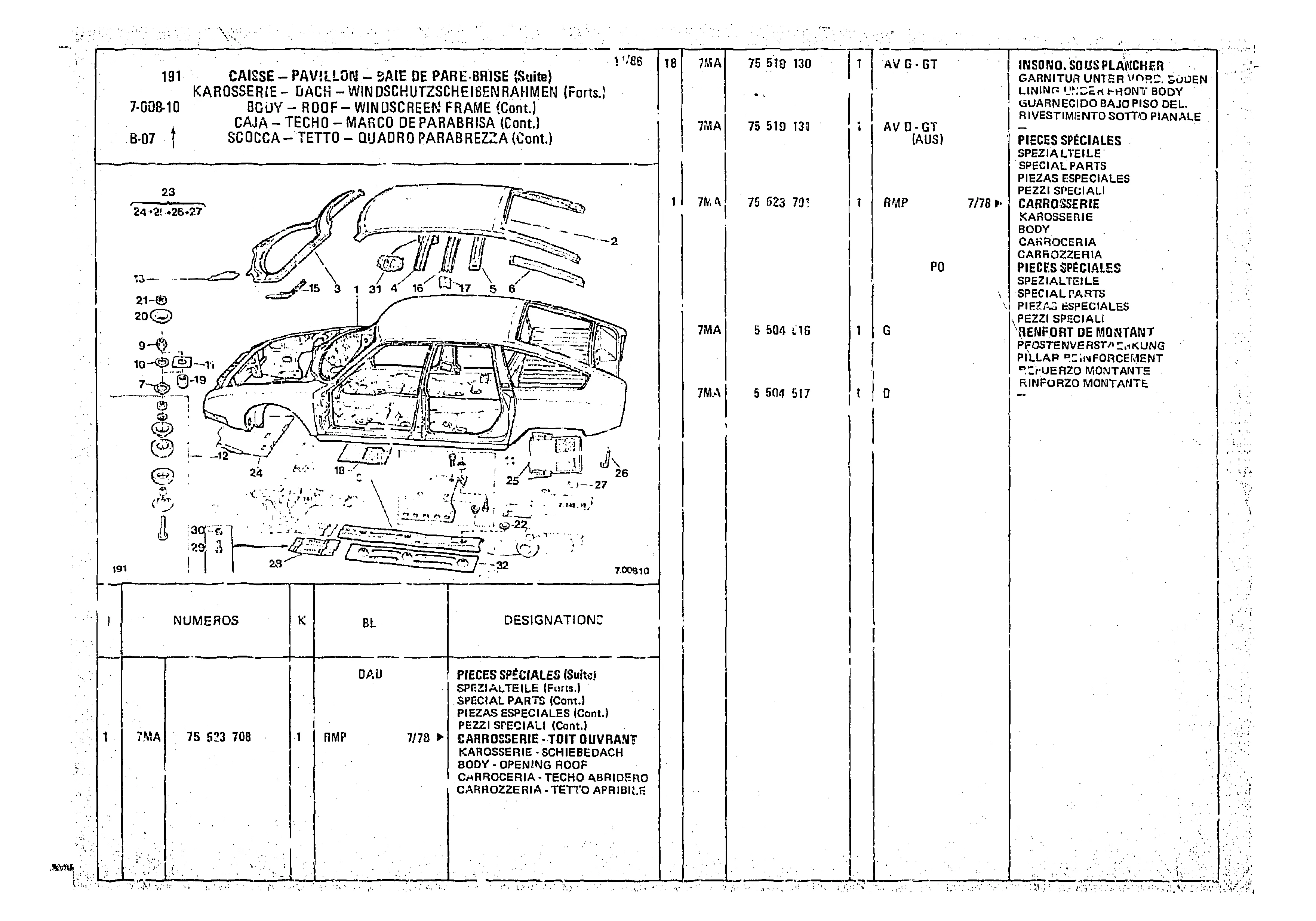 Body - Roof - Windscreen Frame, page 705 of 966 — CX Parts Catalogue — 1974–1979