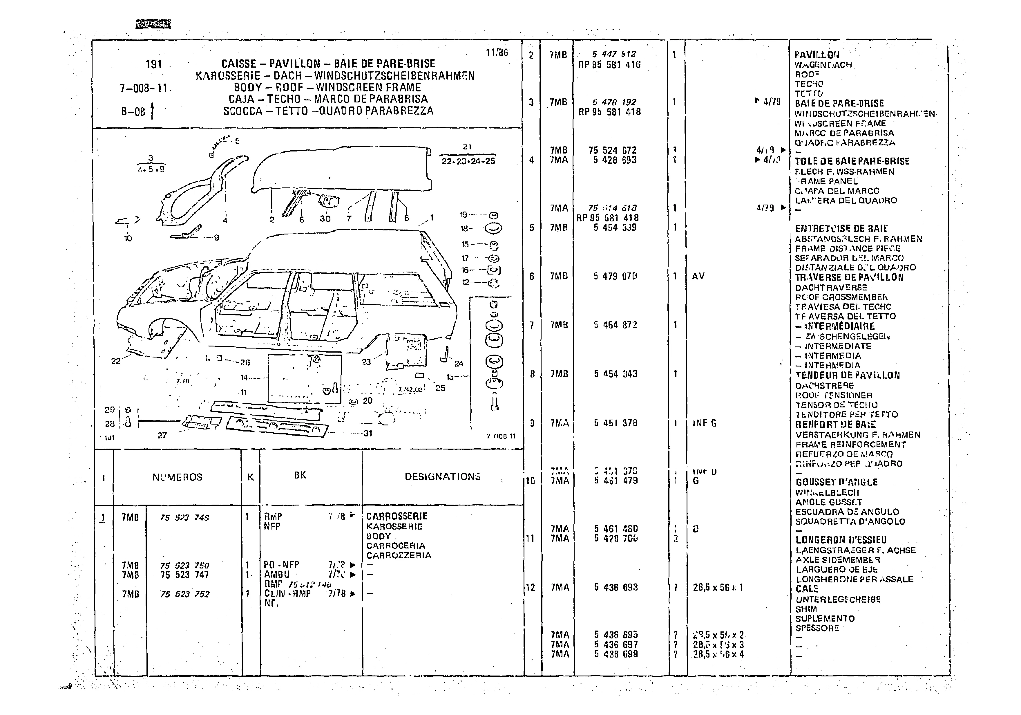 Body - Roof - Windscreen Frame, page 706 of 966 — CX Parts Catalogue — 1974–1979