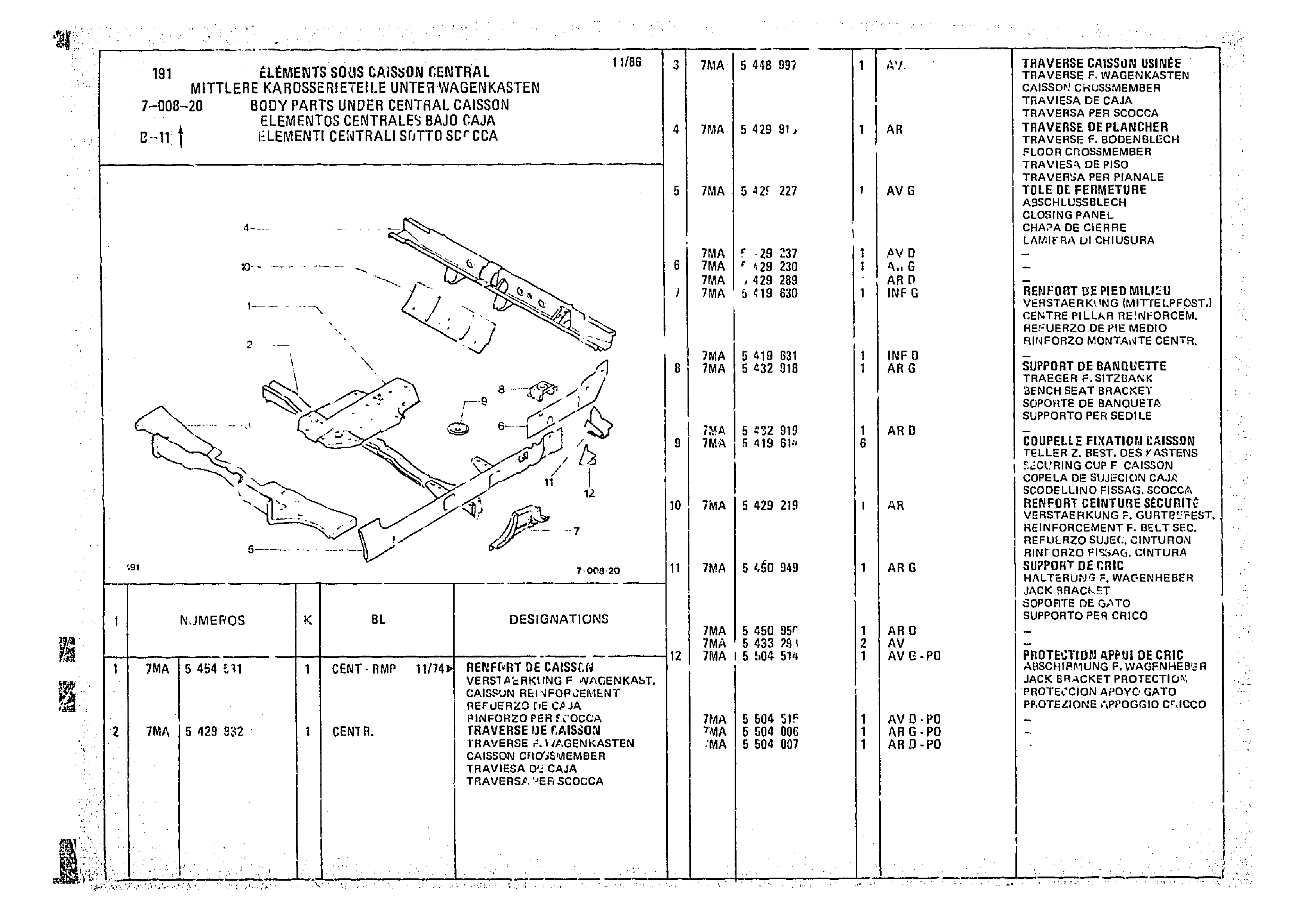 Body Parts Under Central caisson, page 709 of 966 — CX Parts Catalogue — 1974–1979