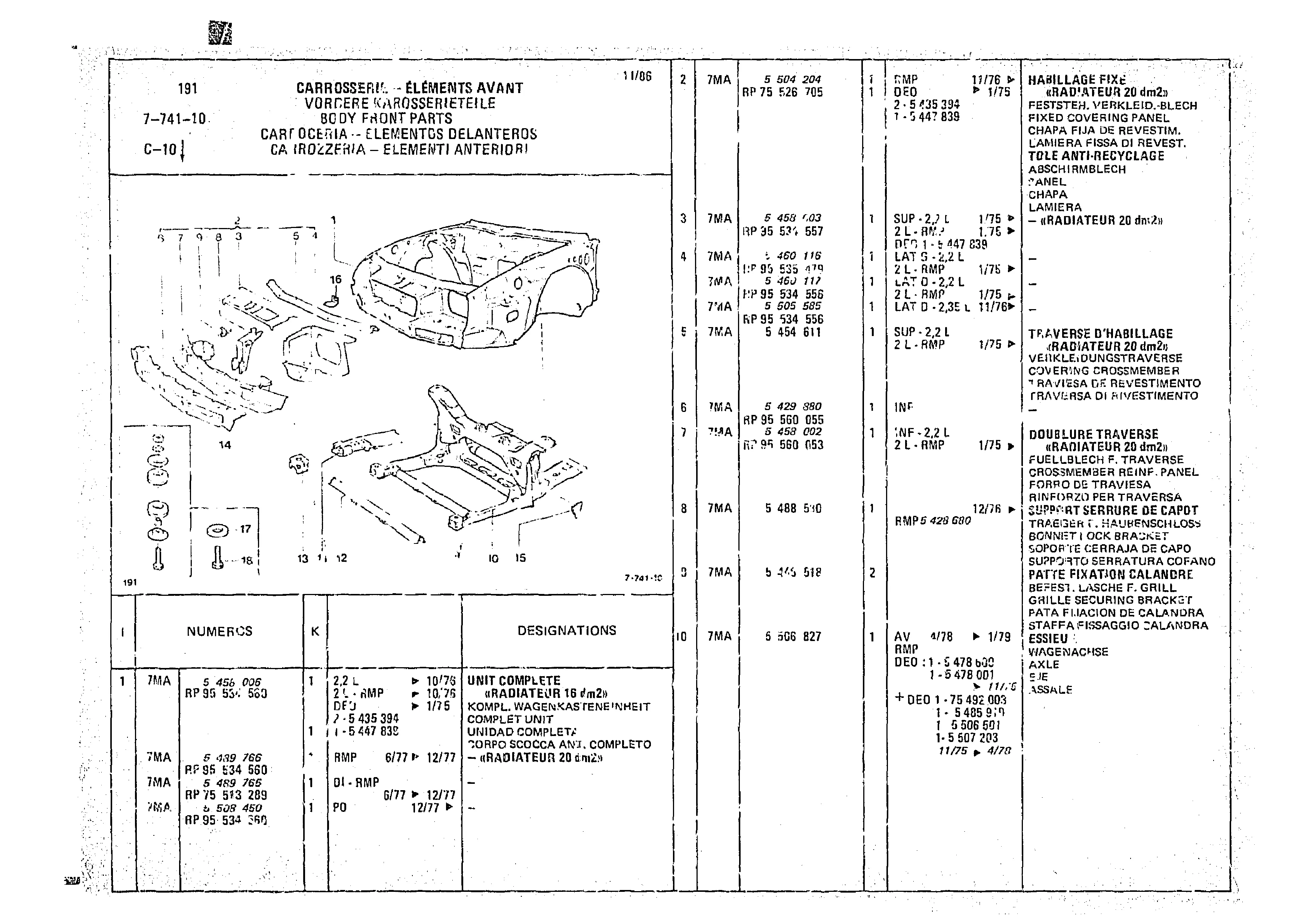 Body Front Parts, page 719 of 966 — CX Parts Catalogue — 1974–1979