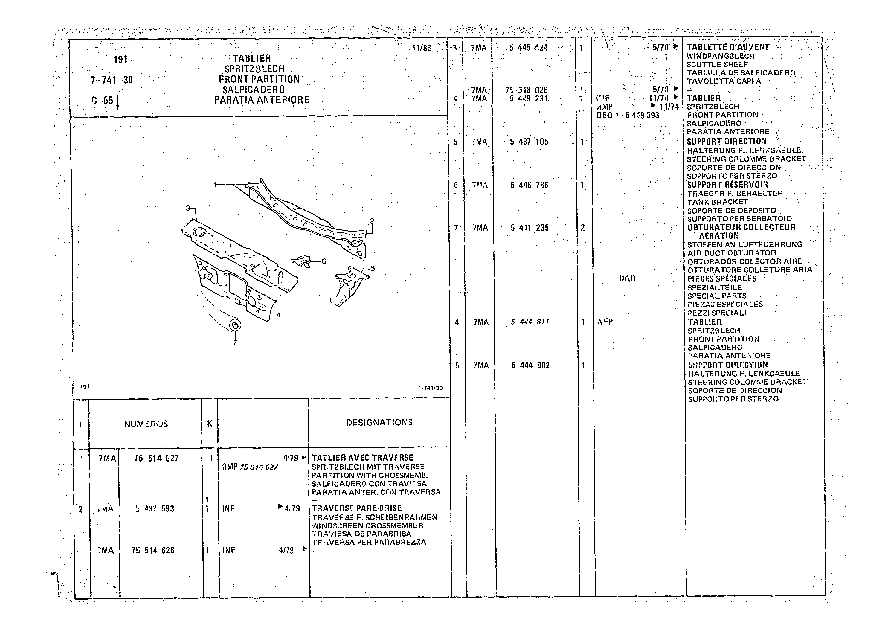 Front Partition, page 724 of 966 — CX Parts Catalogue — 1974–1979