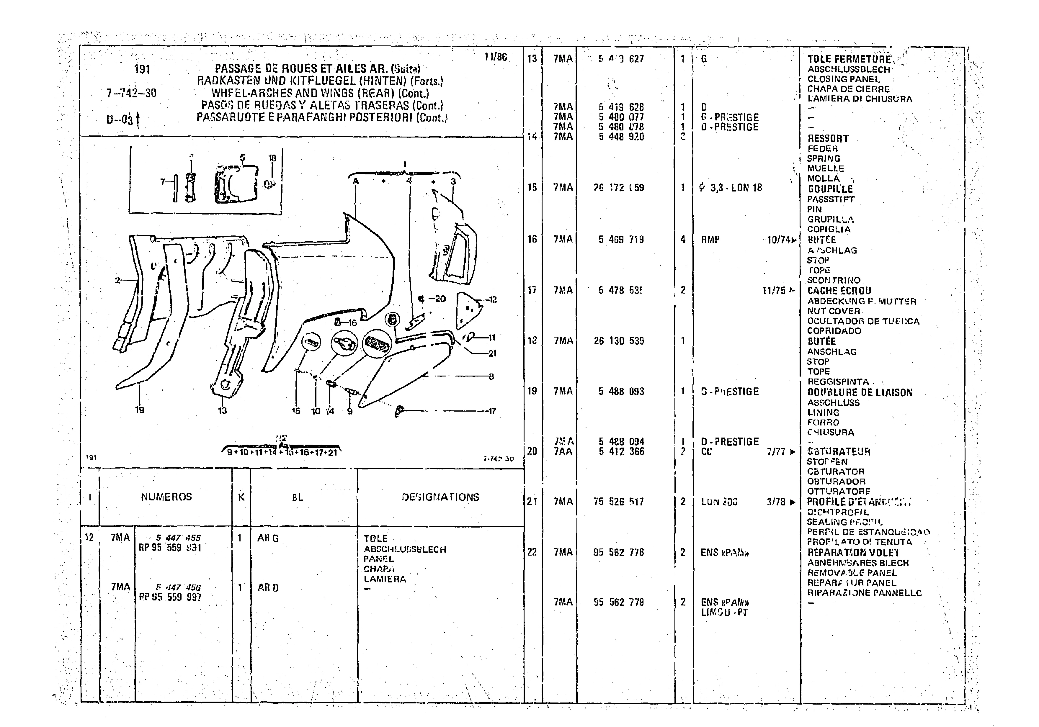 Wheel Arches And Wings (Rear), page 731 of 966 — CX Parts Catalogue — 1974–1979
