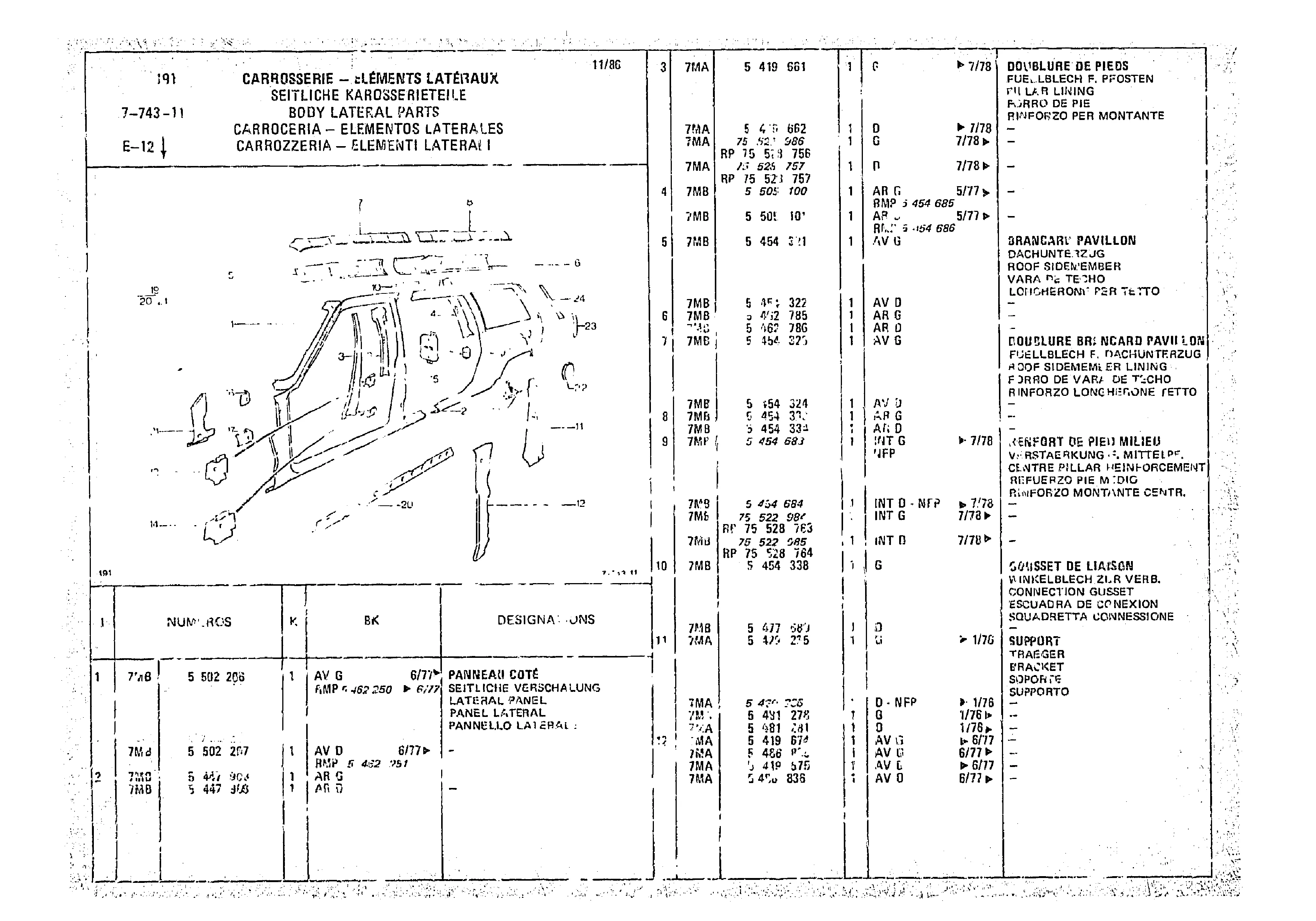 Body Lateral Parts, page 747 of 966 — CX Parts Catalogue — 1974–1979