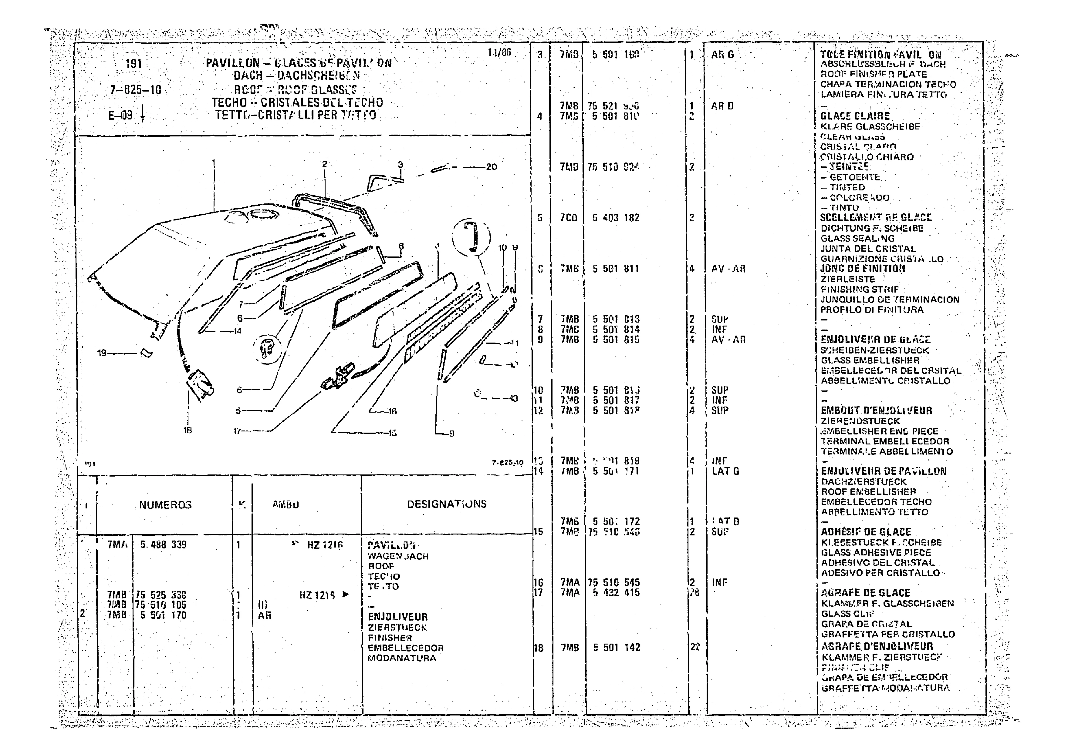 Roof - Roof Glasses, page 750 of 966 — CX Parts Catalogue — 1974–1979