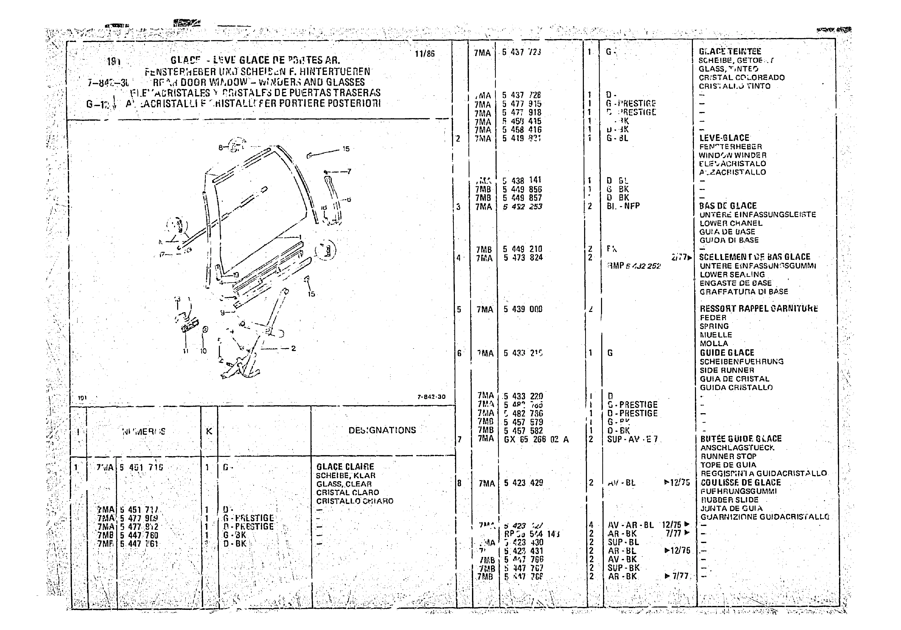 Rear Door Window - Winders And Glasses, page 777 of 966 — CX Parts Catalogue — 1974–1979