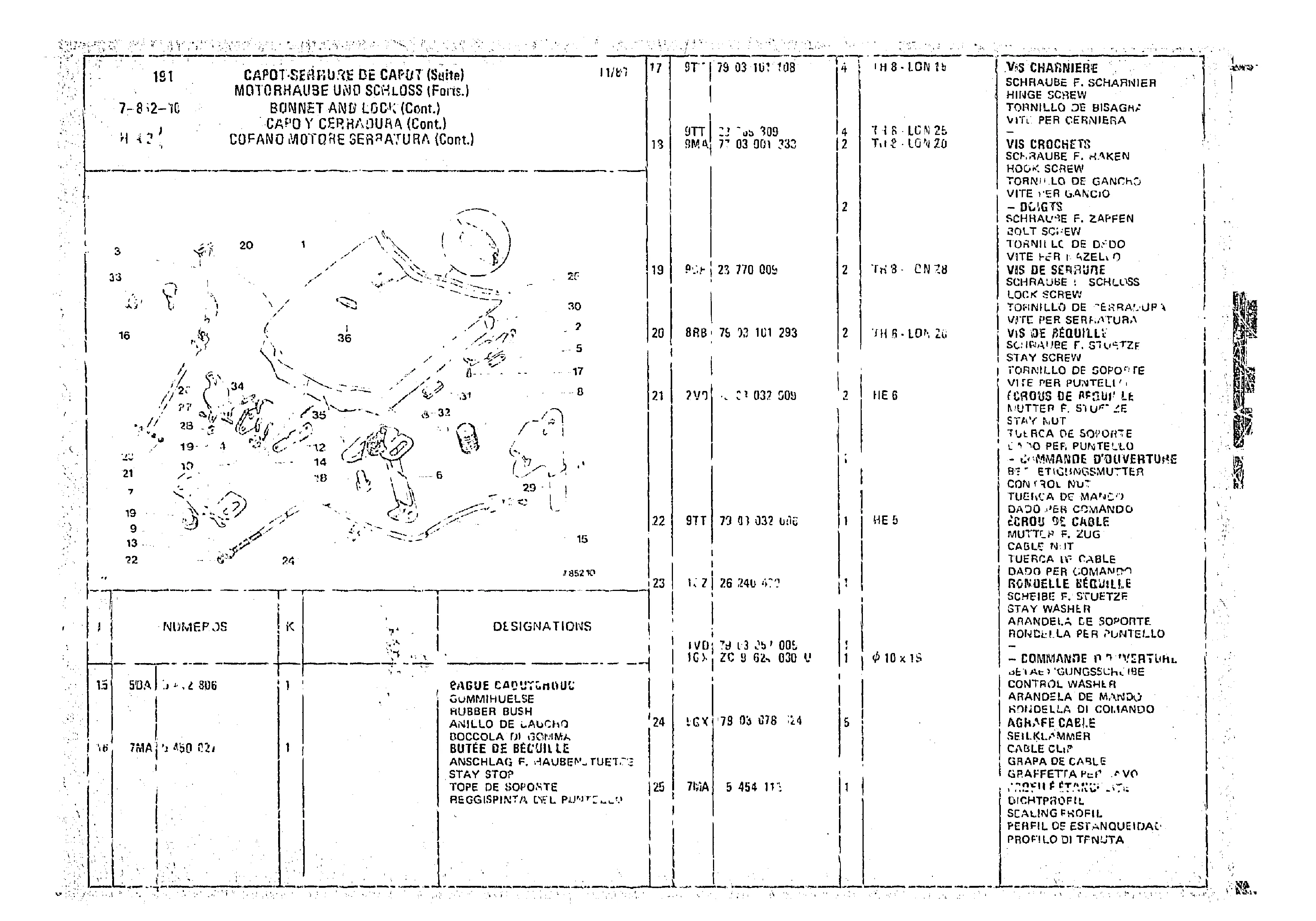 Bonnet And Lock, page 790 of 966 — CX Parts Catalogue — 1974–1979