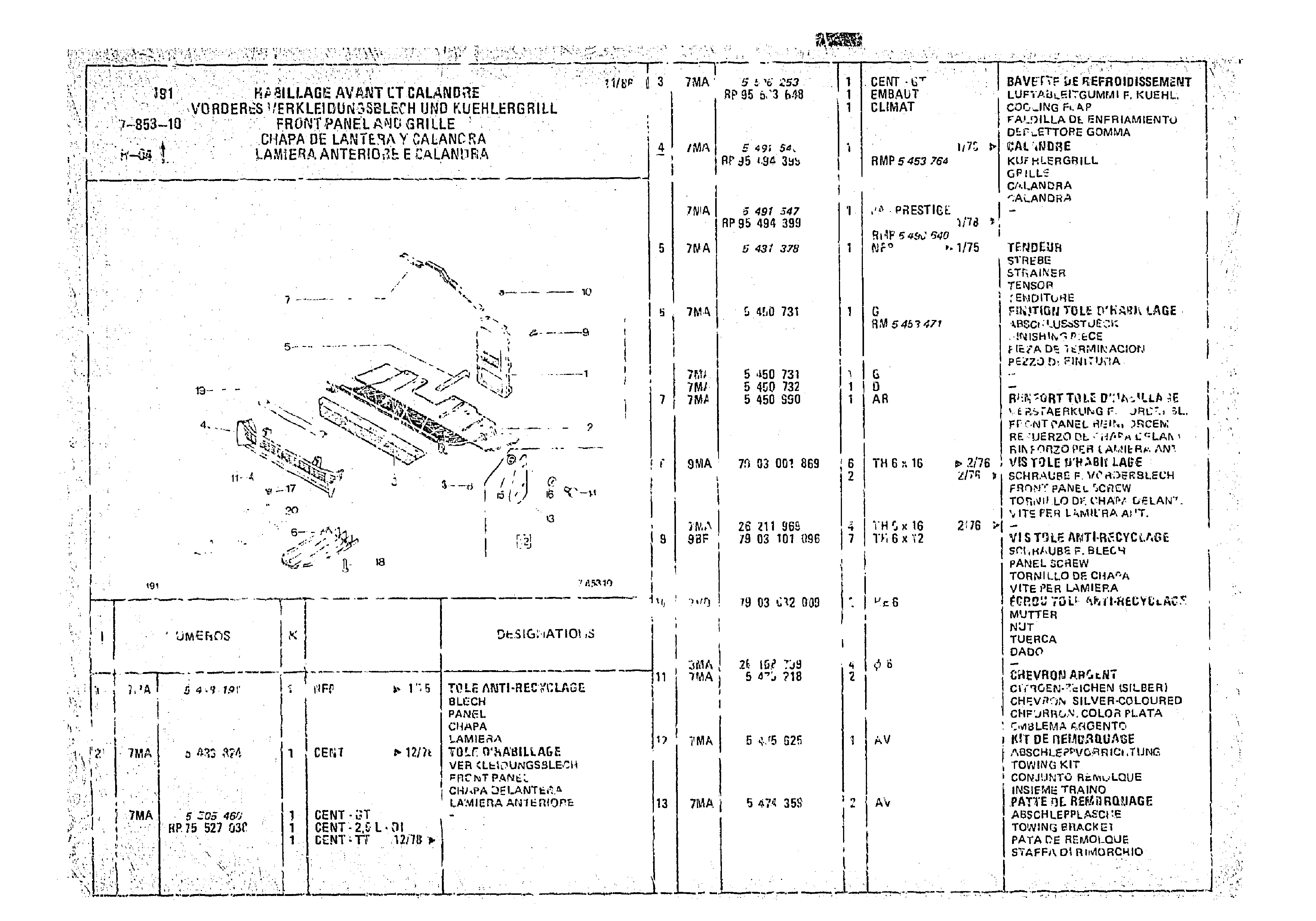 Front Panel And Grille, page 792 of 966 — CX Parts Catalogue — 1974–1979