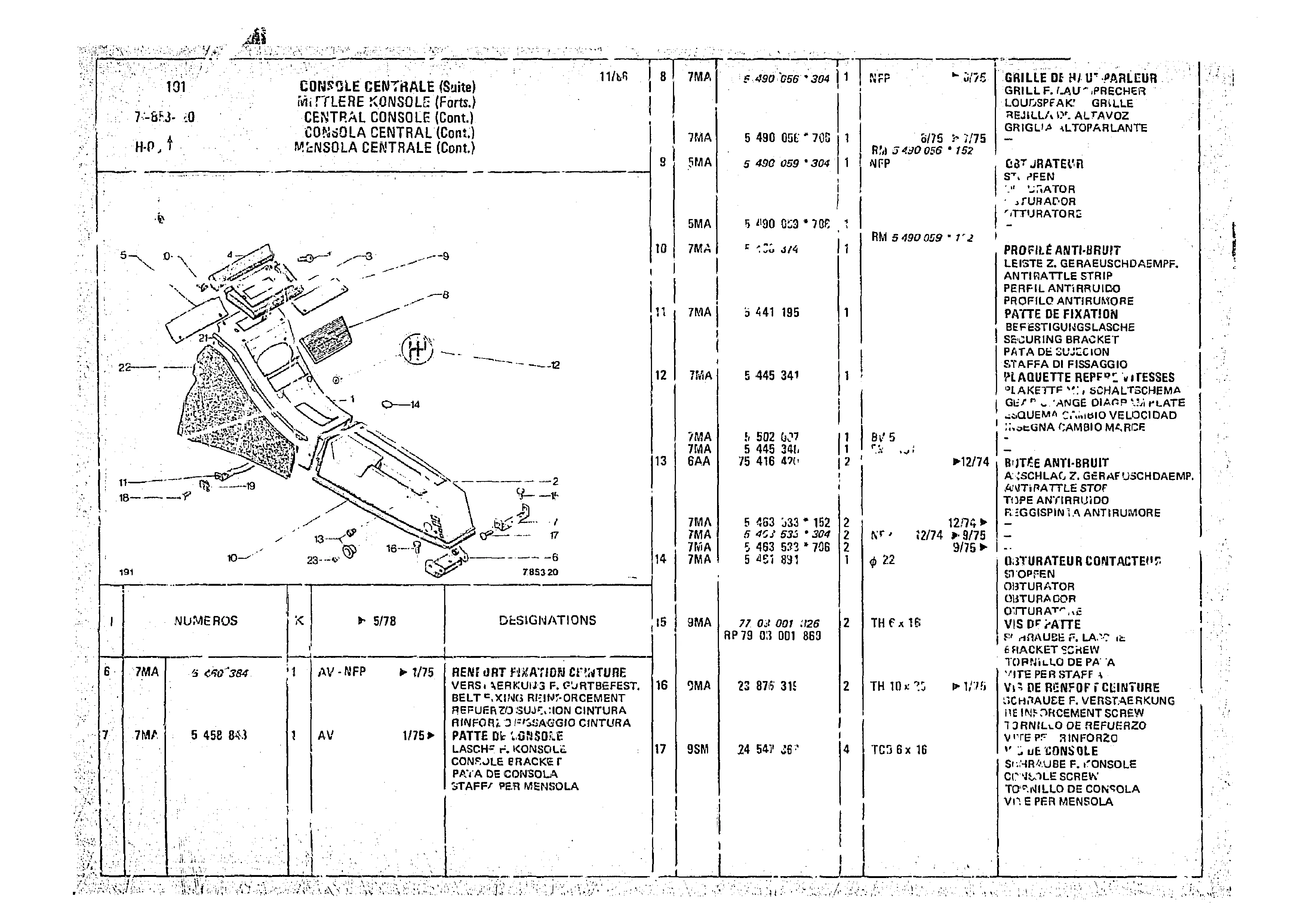 Central Console, page 796 of 966 — CX Parts Catalogue — 1974–1979