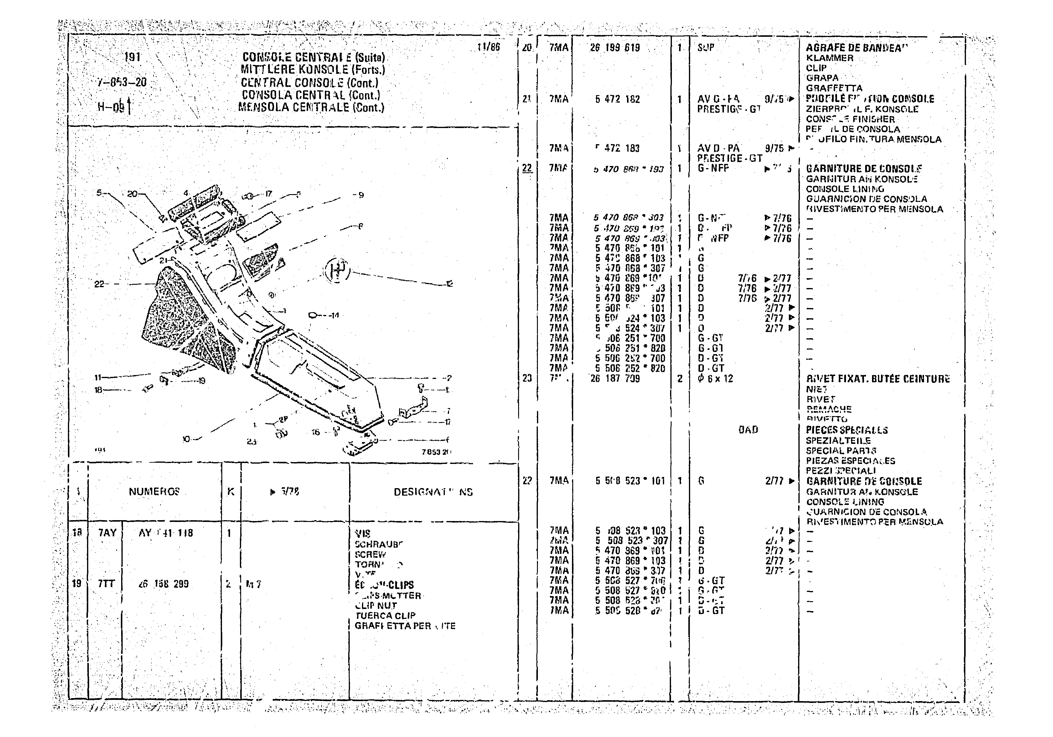 Central Console, page 797 of 966 — CX Parts Catalogue — 1974–1979