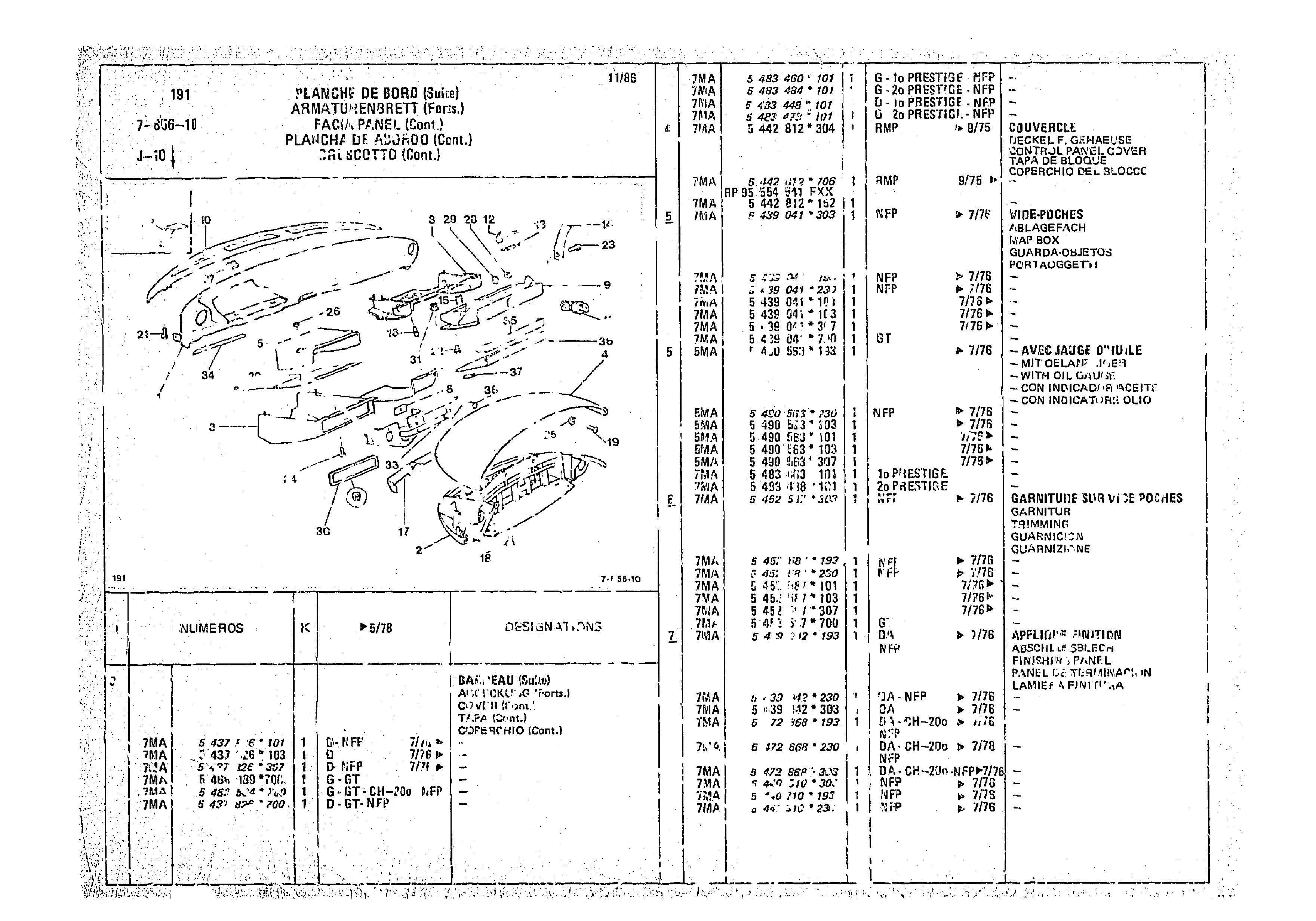 Facia Panel, page 809 of 966 — CX Parts Catalogue — 1974–1979