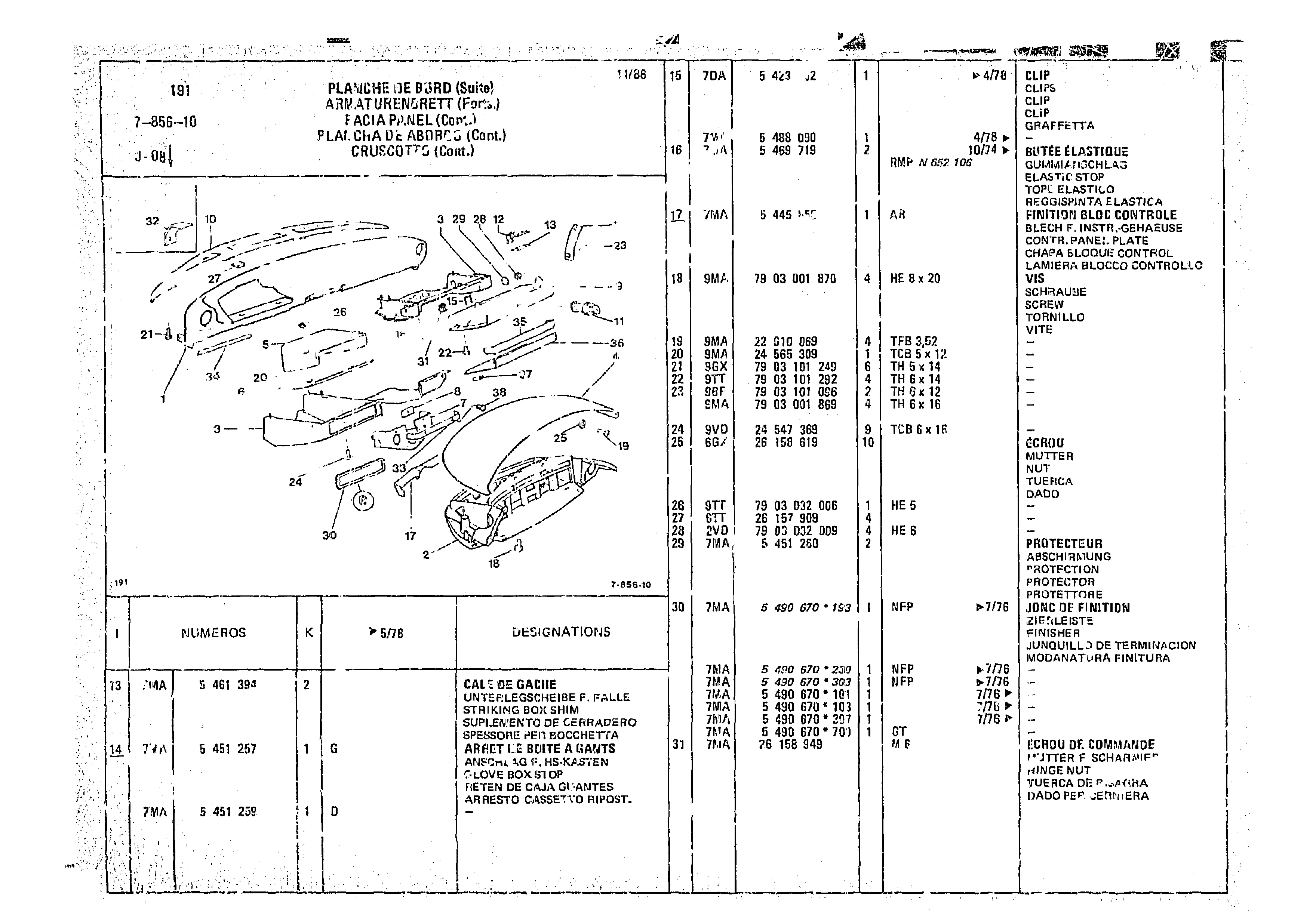 Facia Panel, page 811 of 966 — CX Parts Catalogue — 1974–1979