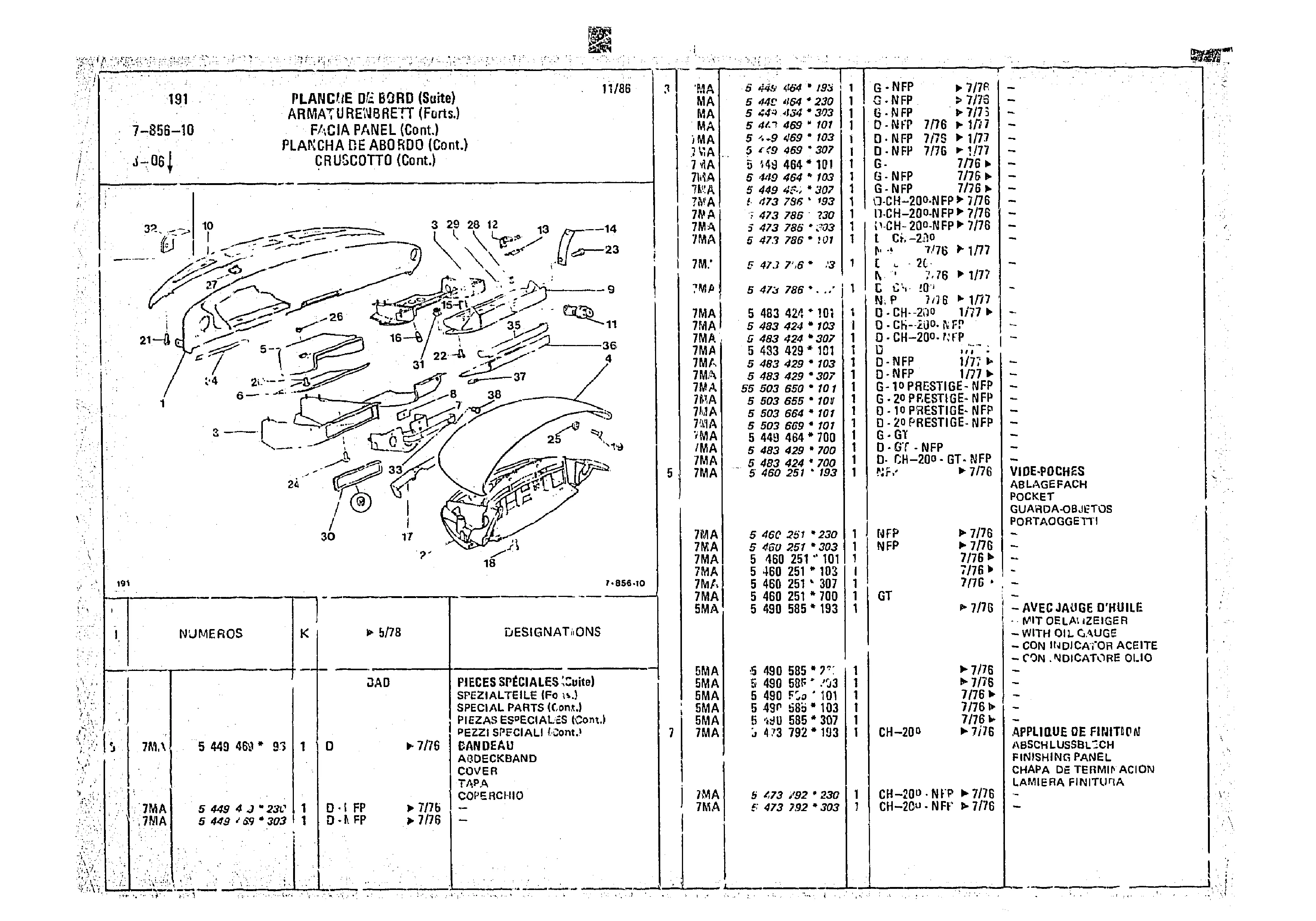 Facia Panel, page 813 of 966 — CX Parts Catalogue — 1974–1979