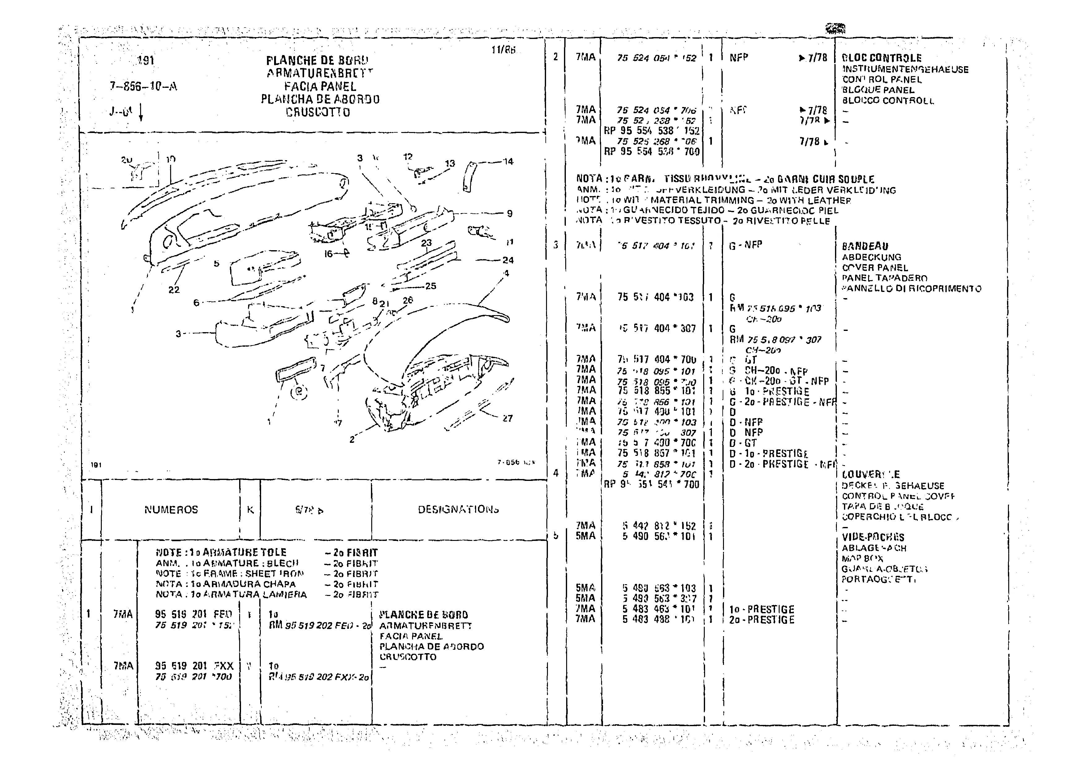 Facia Panel, page 815 of 966 — CX Parts Catalogue — 1974–1979