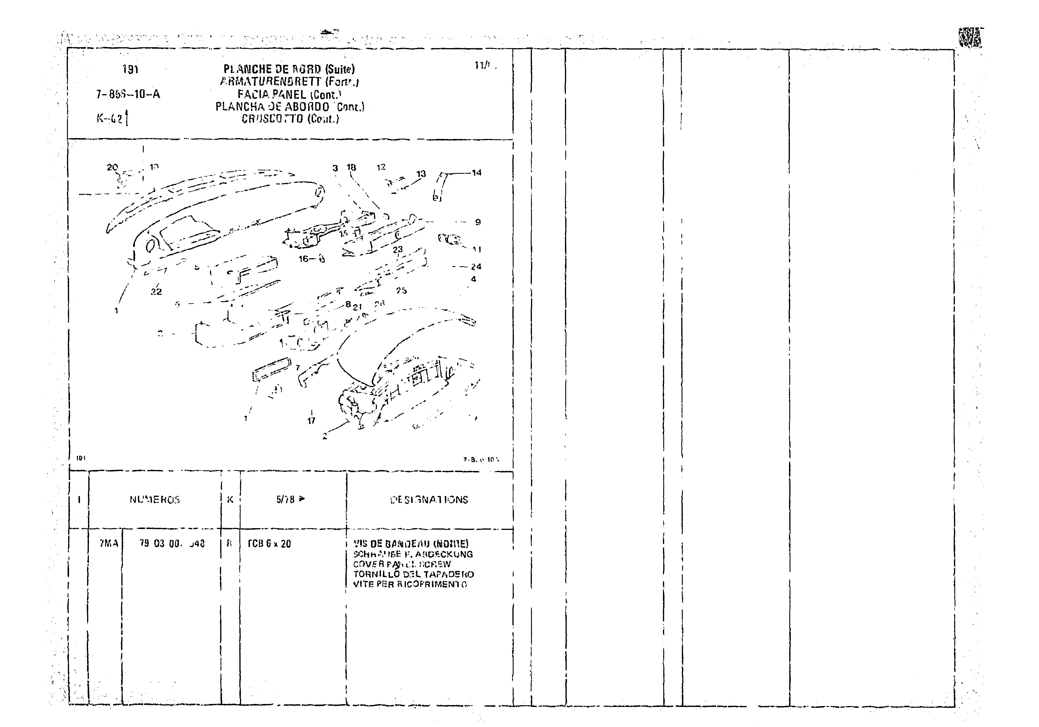 Facia Panel, page 820 of 966 — CX Parts Catalogue — 1974–1979