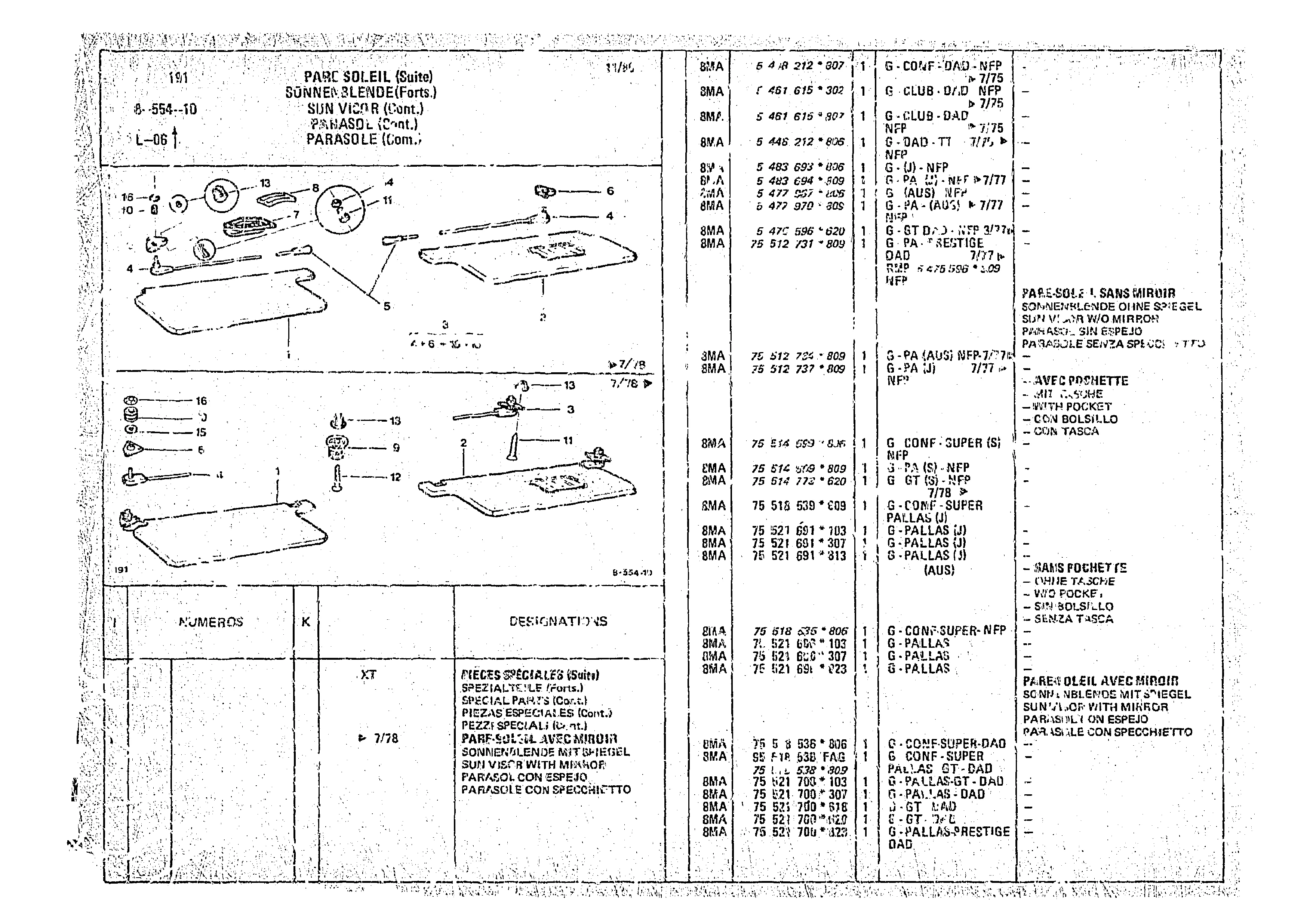Sun Visor, page 827 of 966 — CX Parts Catalogue — 1974–1979