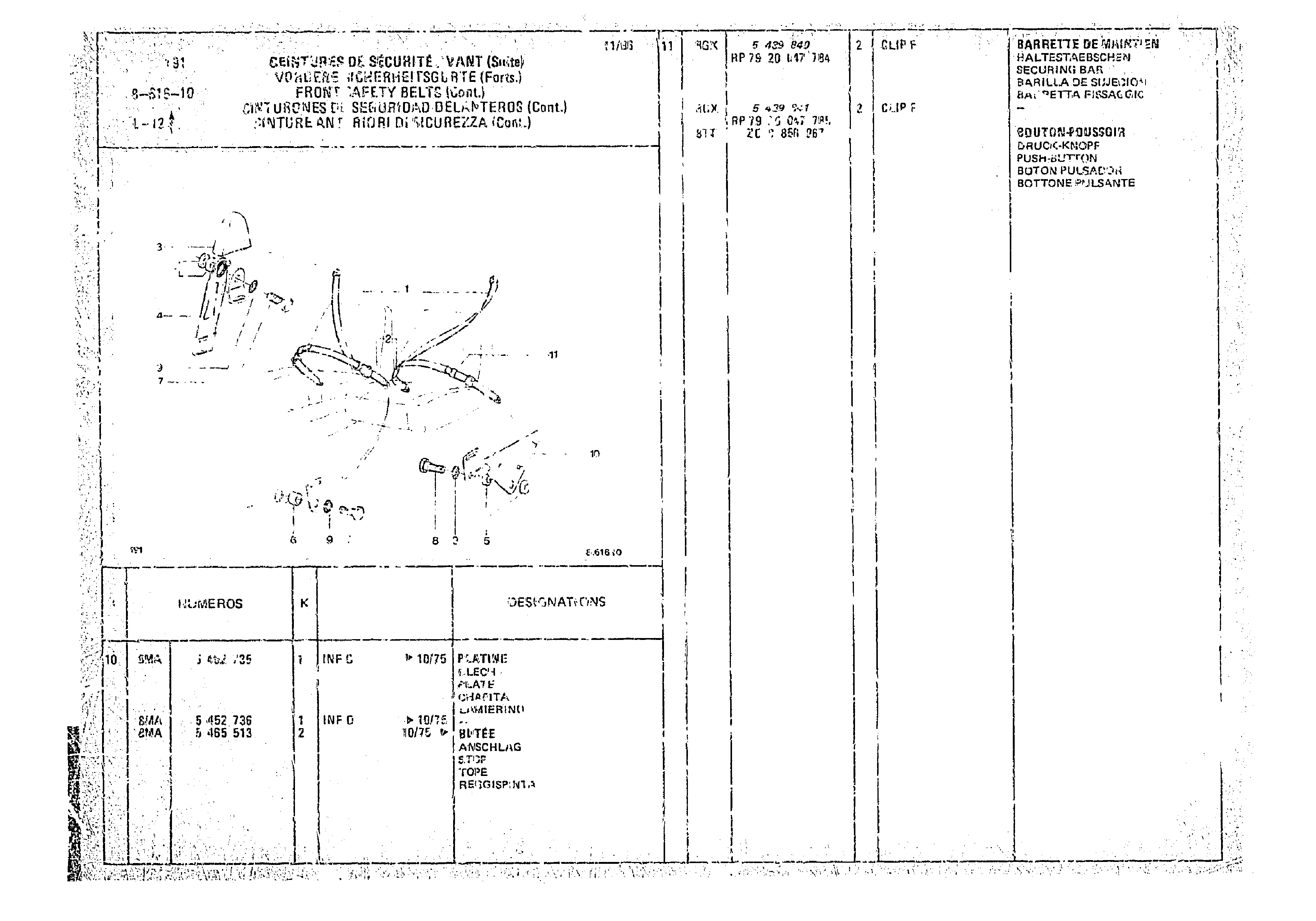 Front Safety Belts, page 833 of 966 — CX Parts Catalogue — 1974–1979
