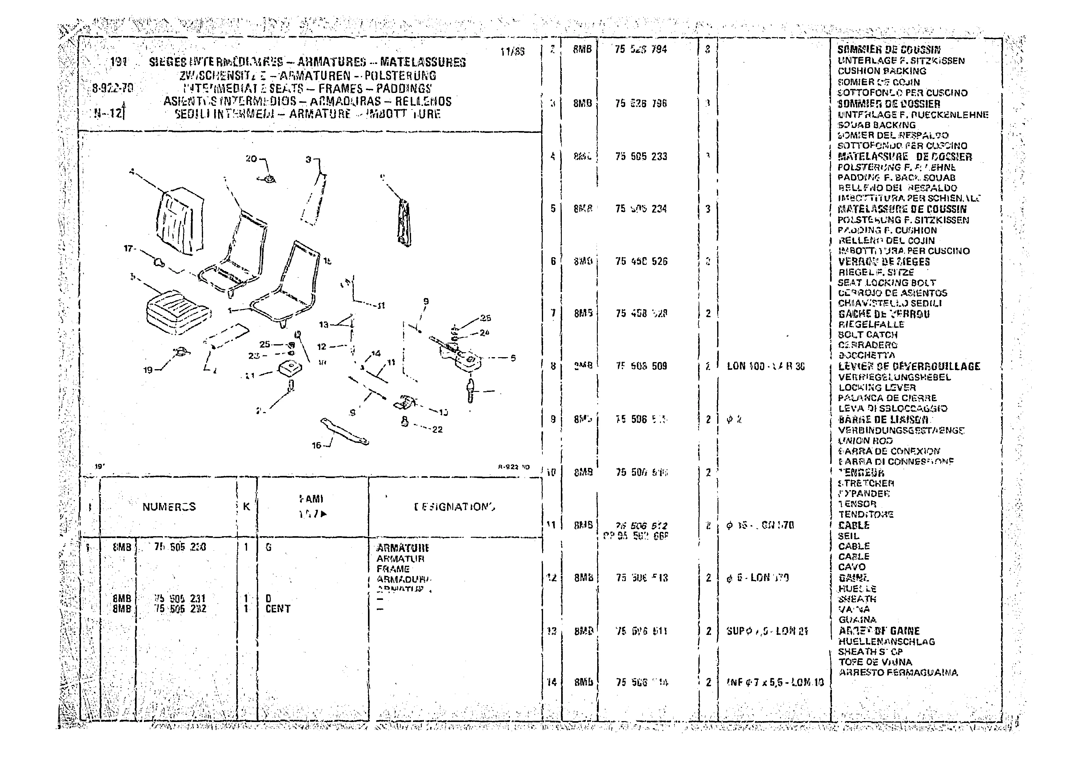 Intermediate Seats - Frames - Paddings, page 848 of 966 — CX Parts Catalogue — 1974–1979